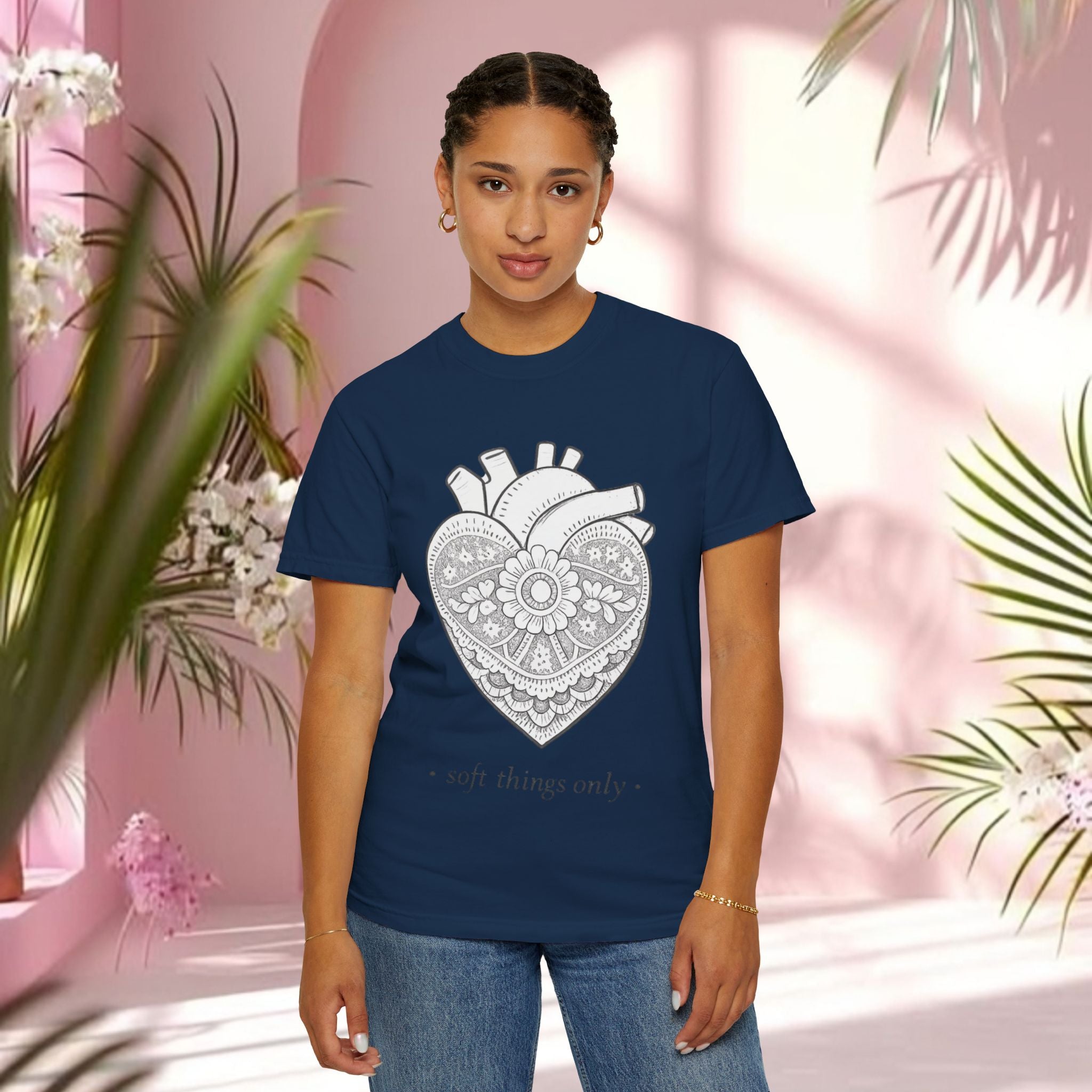 Lace Heart Anatomical Tee — "soft things only" Cotton T-Shirt