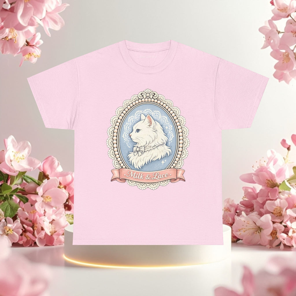 Cute Girly Cat T-Shirt — Soft Pastel Cat Graphic Tee for Cat Lovers
