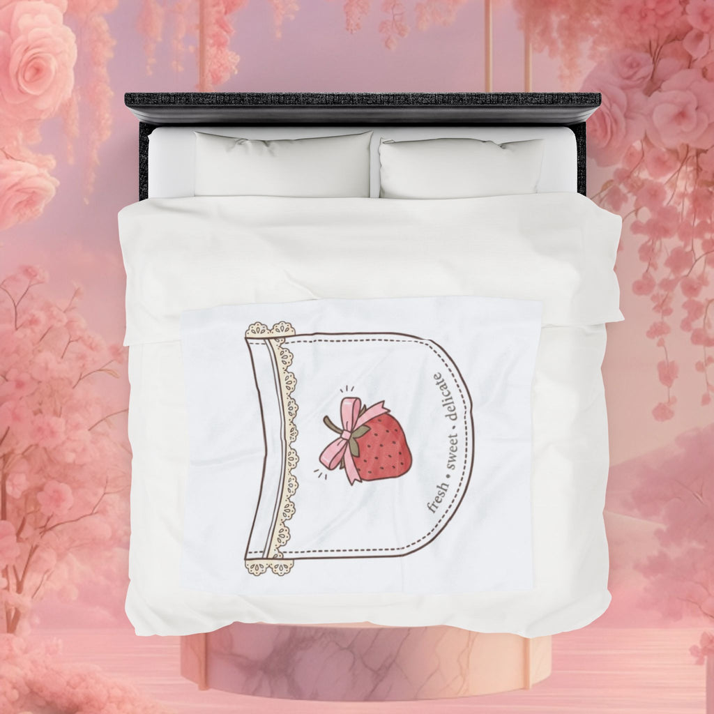 Strawberry Whimsy Velveteen Plush Blanket — Gentle, Whimsical Strawberry Design