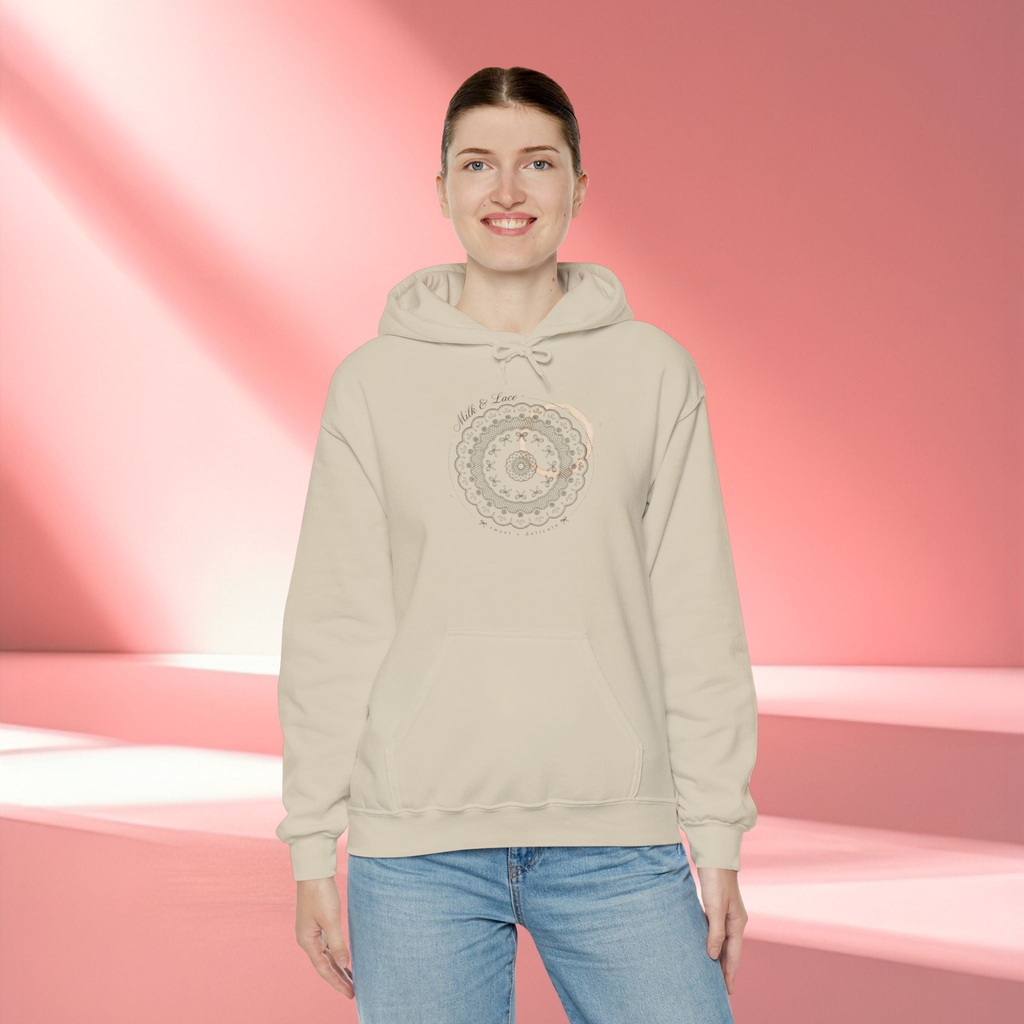 Mandala Coffee Stain Hoodie — Minimalist Boho Sweatshirt