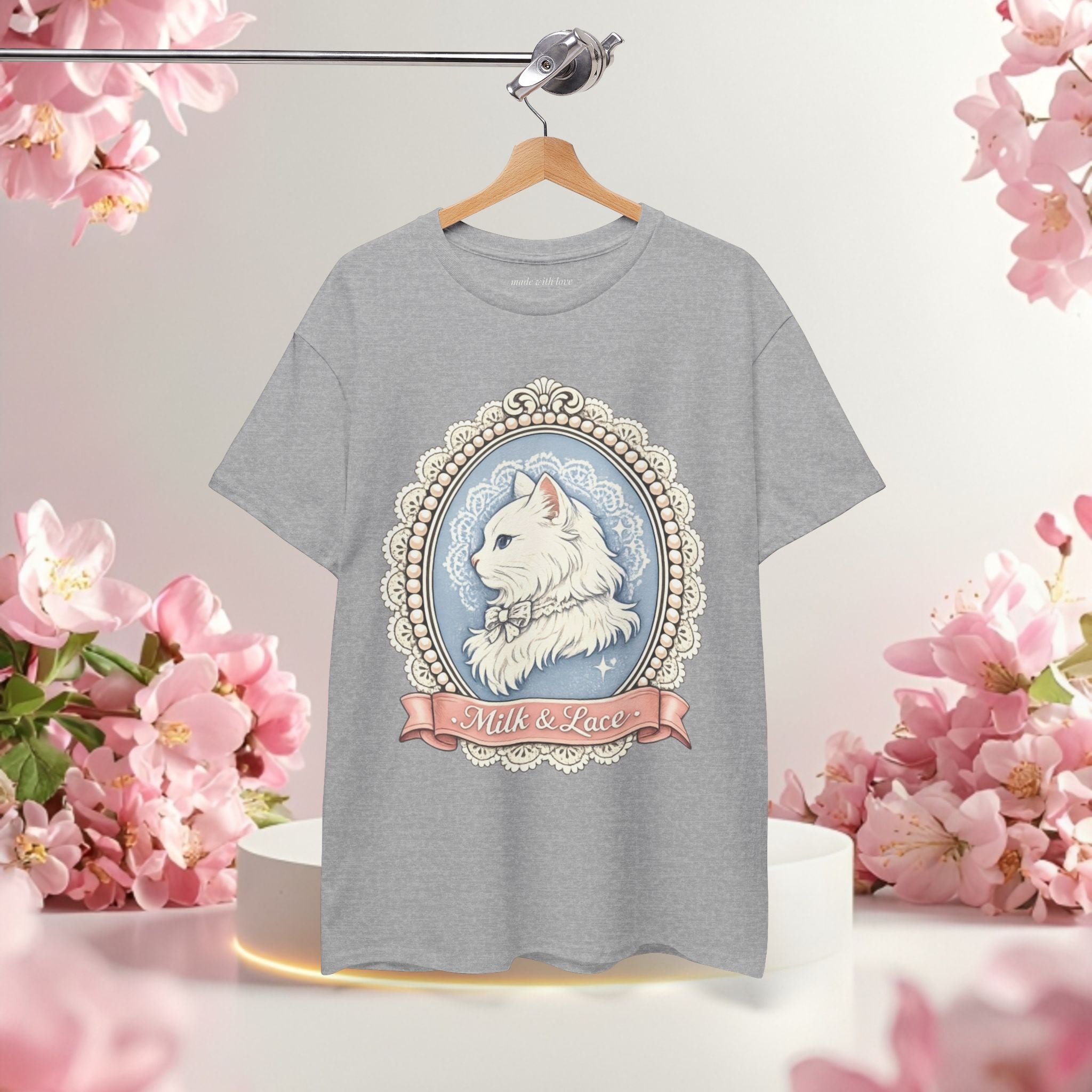 Cute Girly Cat T-Shirt — Soft Pastel Cat Graphic Tee for Cat Lovers