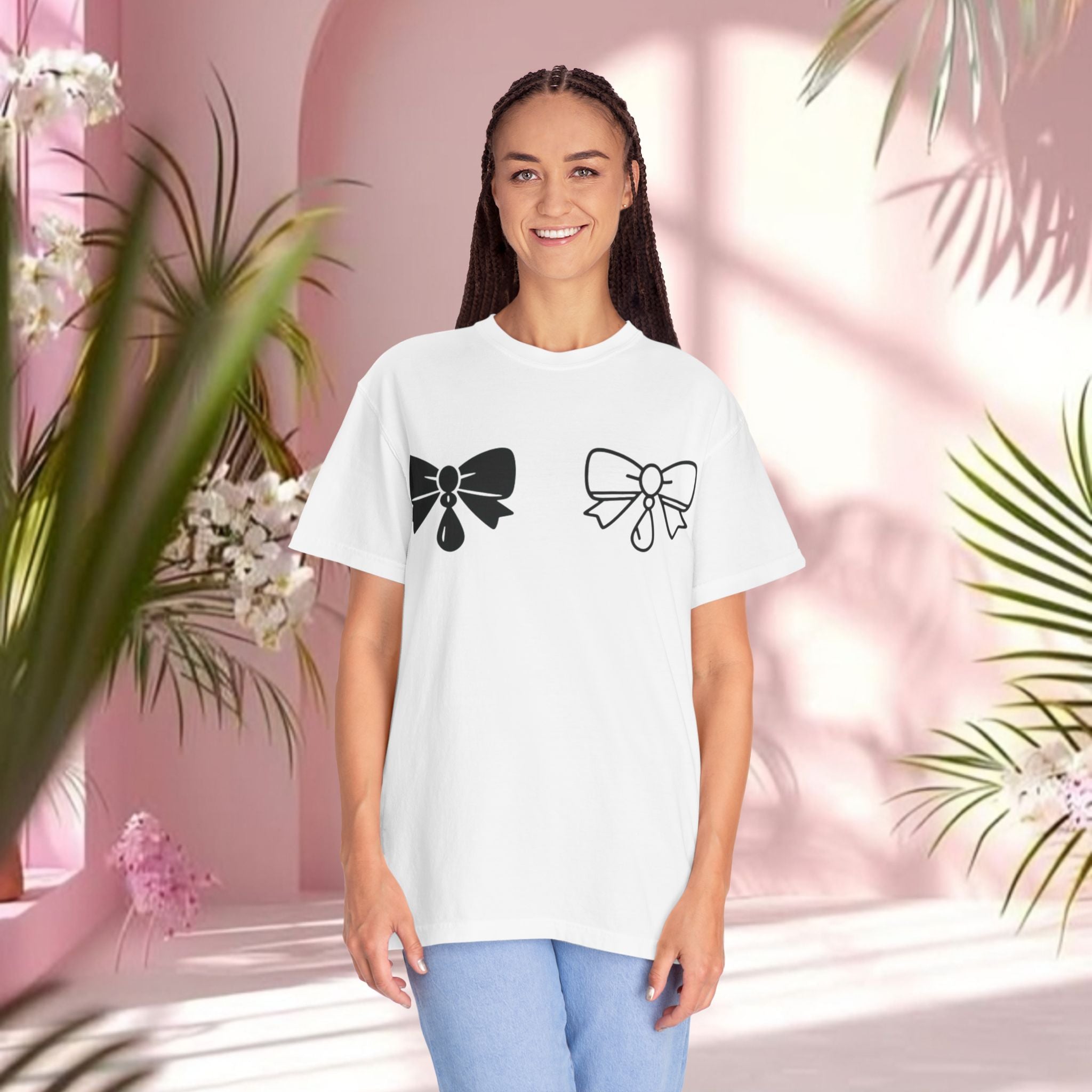 Bow Graphic T‑Shirt — "Milk & Lace — made of sugar." Back Text Tee