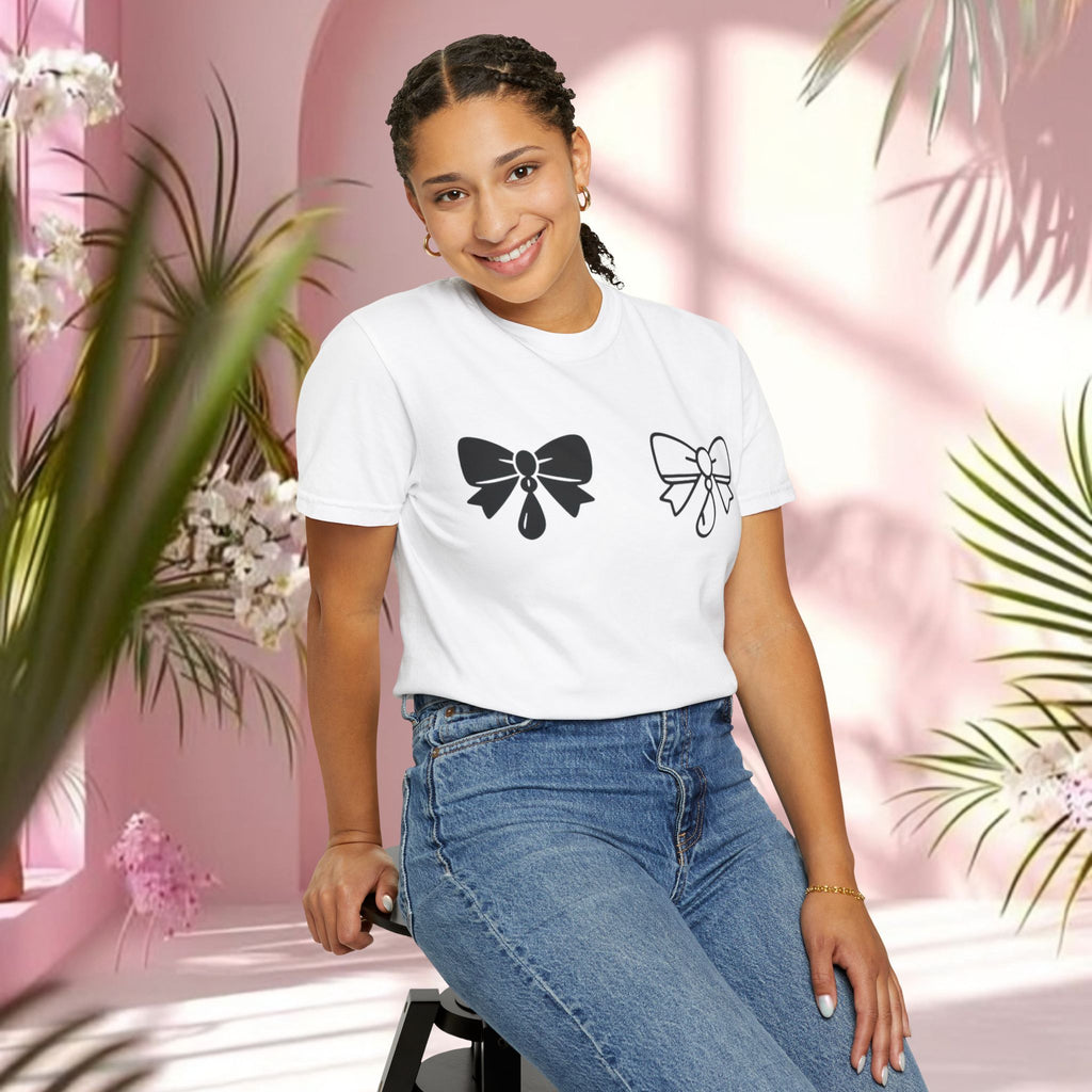 Bow Graphic T‑Shirt — "Milk & Lace — made of sugar." Back Text Tee
