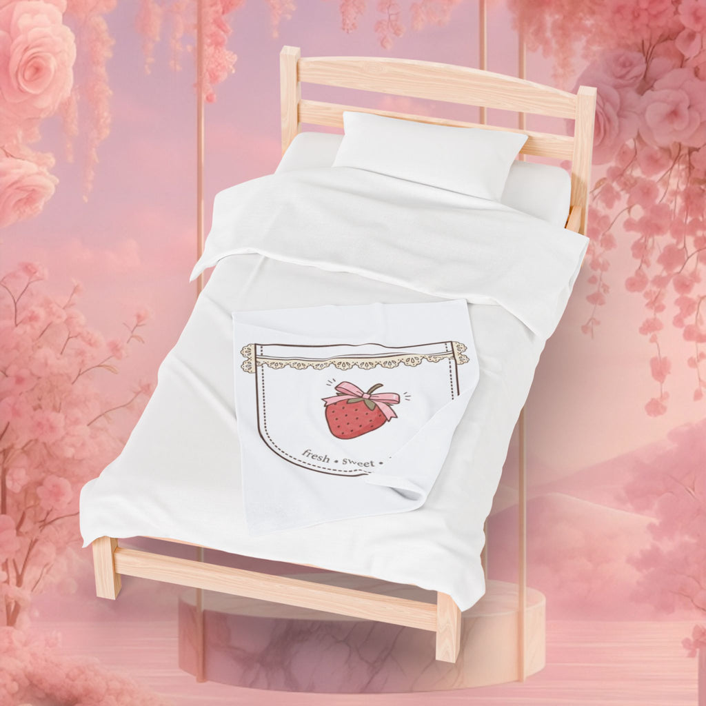 Strawberry Whimsy Velveteen Plush Blanket — Gentle, Whimsical Strawberry Design