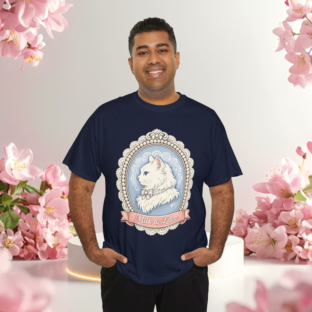 Cute Girly Cat T-Shirt — Soft Pastel Cat Graphic Tee for Cat Lovers