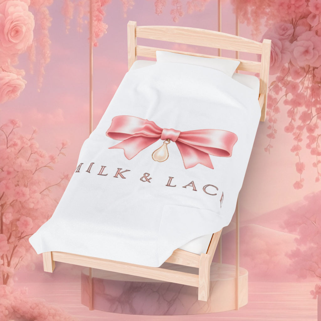 Velveteen Plush Blanket — Milk & Lace Pink Bow Baby Blanket