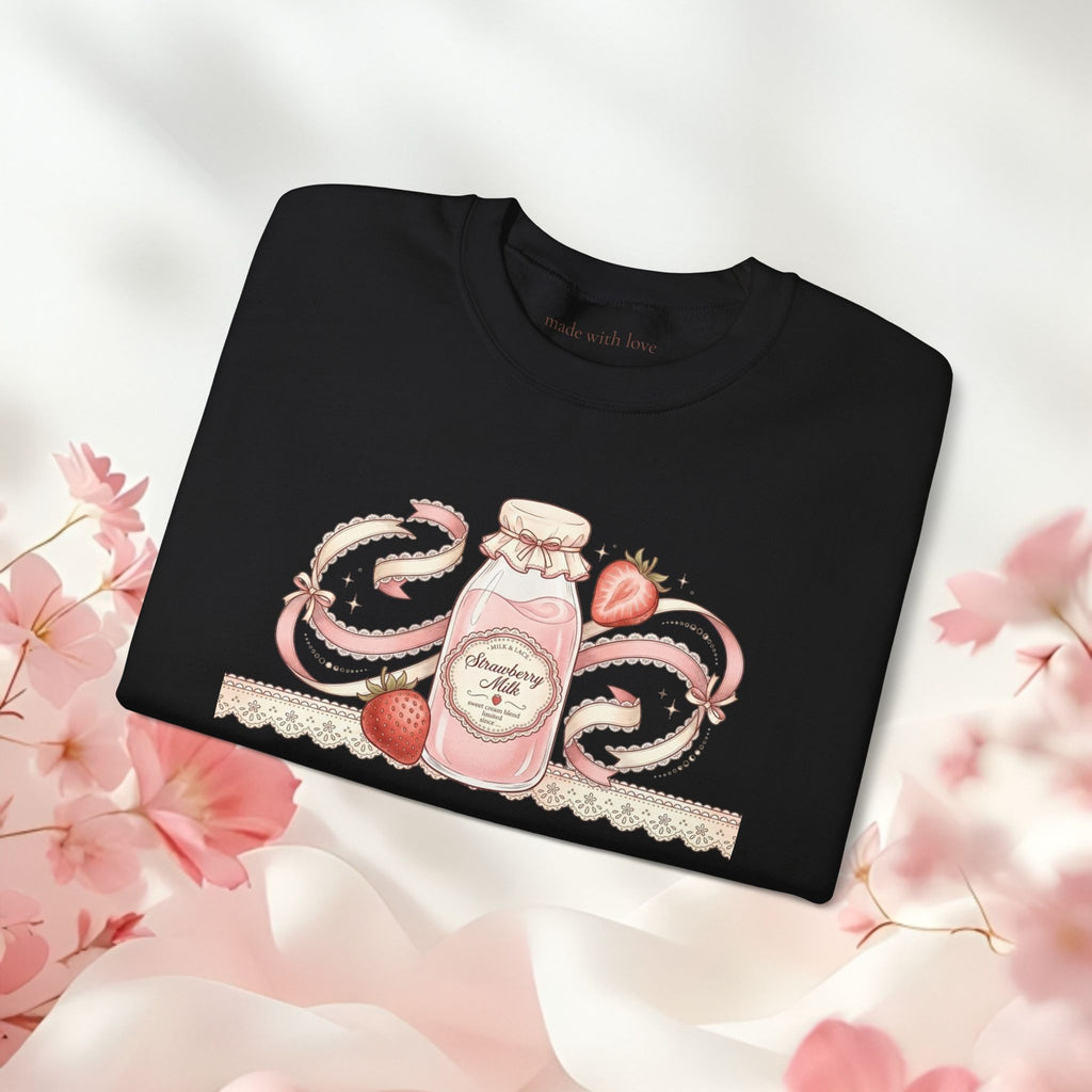 Strawberry Cream Crewneck Sweatshirt — Delicate Pastel Berry Design