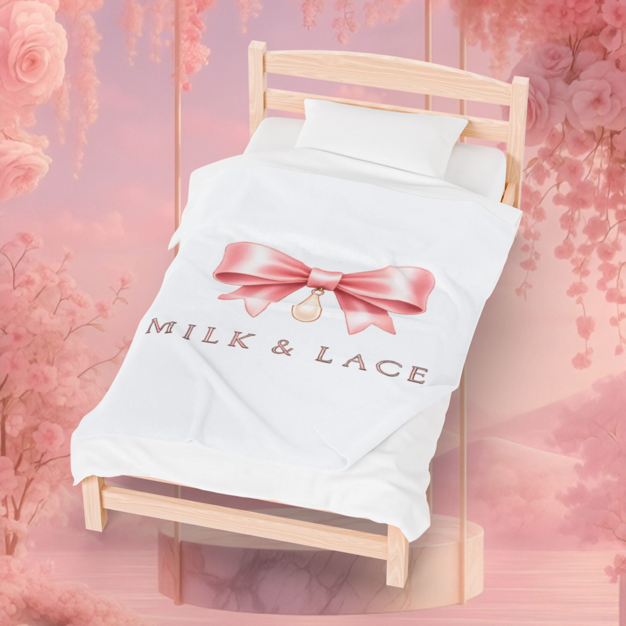 Velveteen Plush Blanket — Milk & Lace Pink Bow Baby Blanket