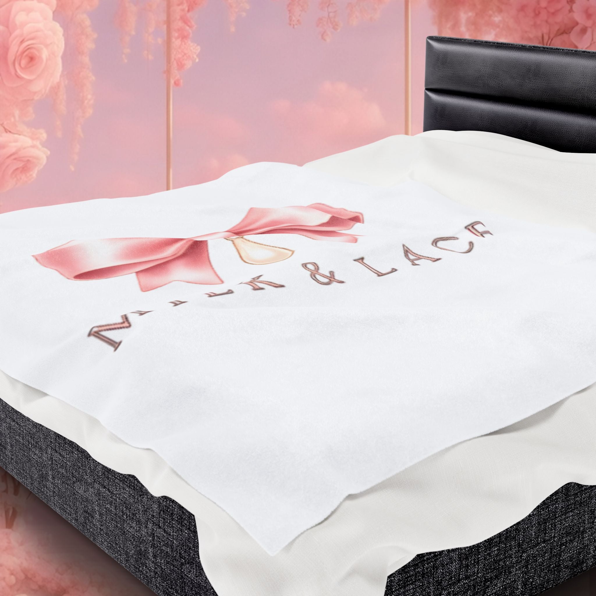 Velveteen Plush Blanket — Milk & Lace Pink Bow Baby Blanket
