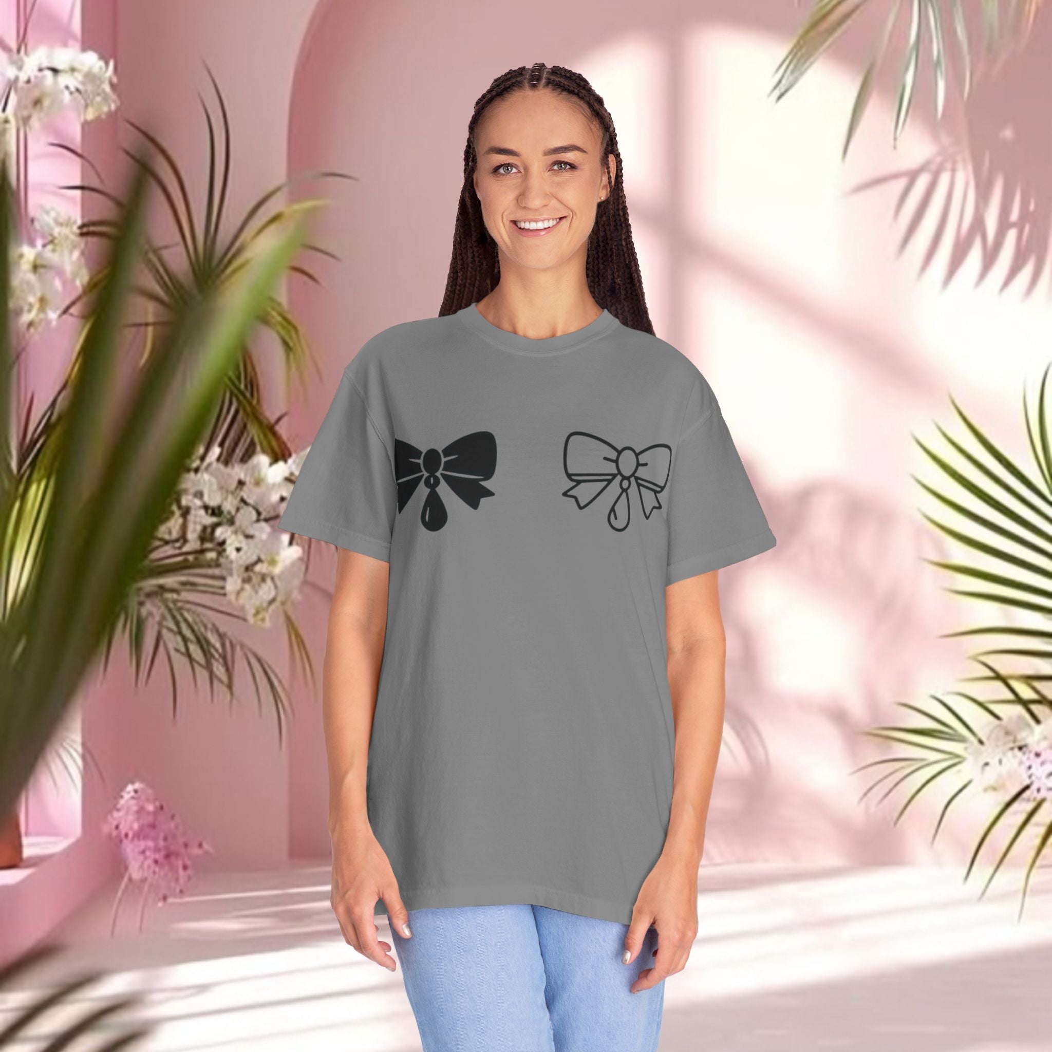 Bow Graphic T‑Shirt — "Milk & Lace — made of sugar." Back Text Tee