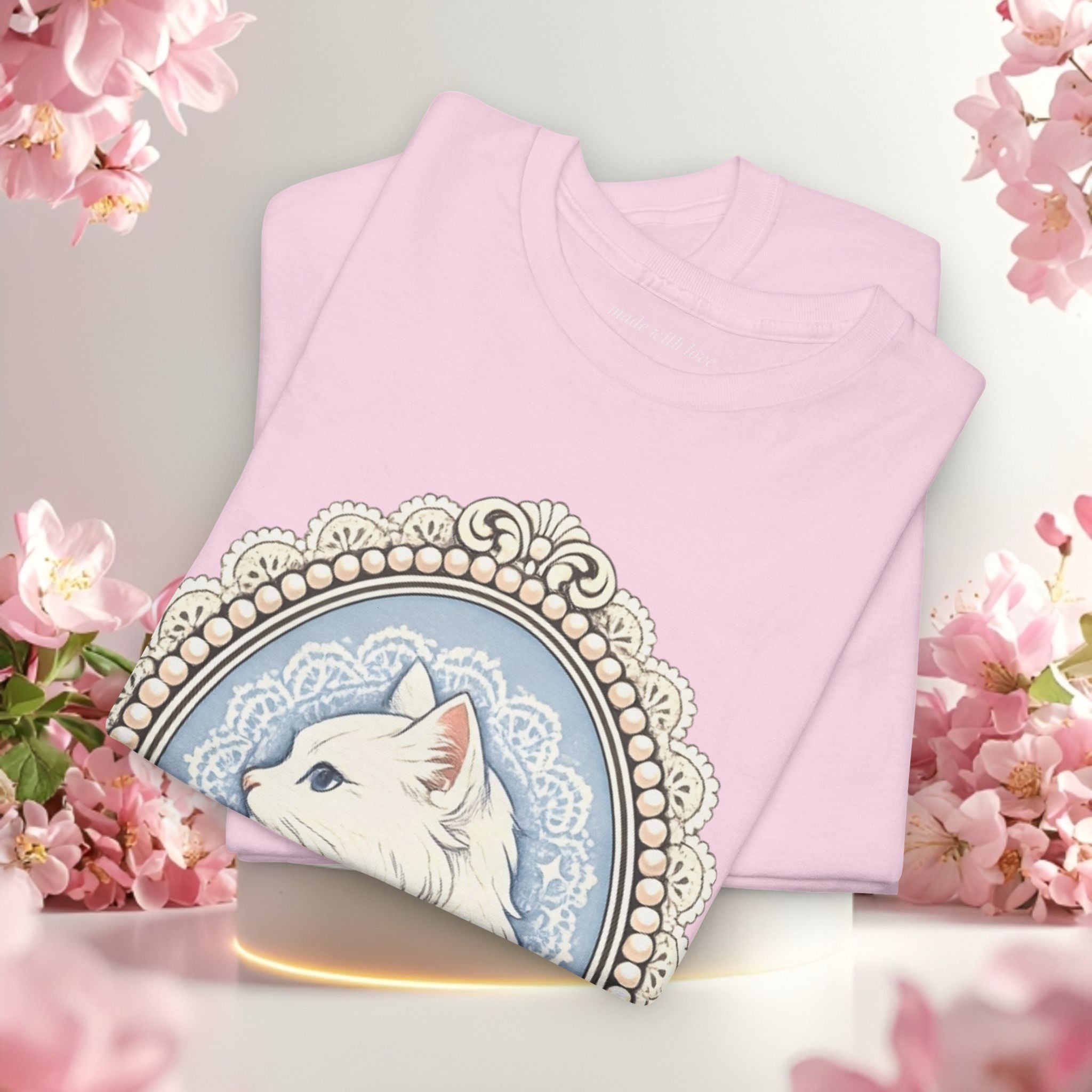 Cute Girly Cat T-Shirt — Soft Pastel Cat Graphic Tee for Cat Lovers
