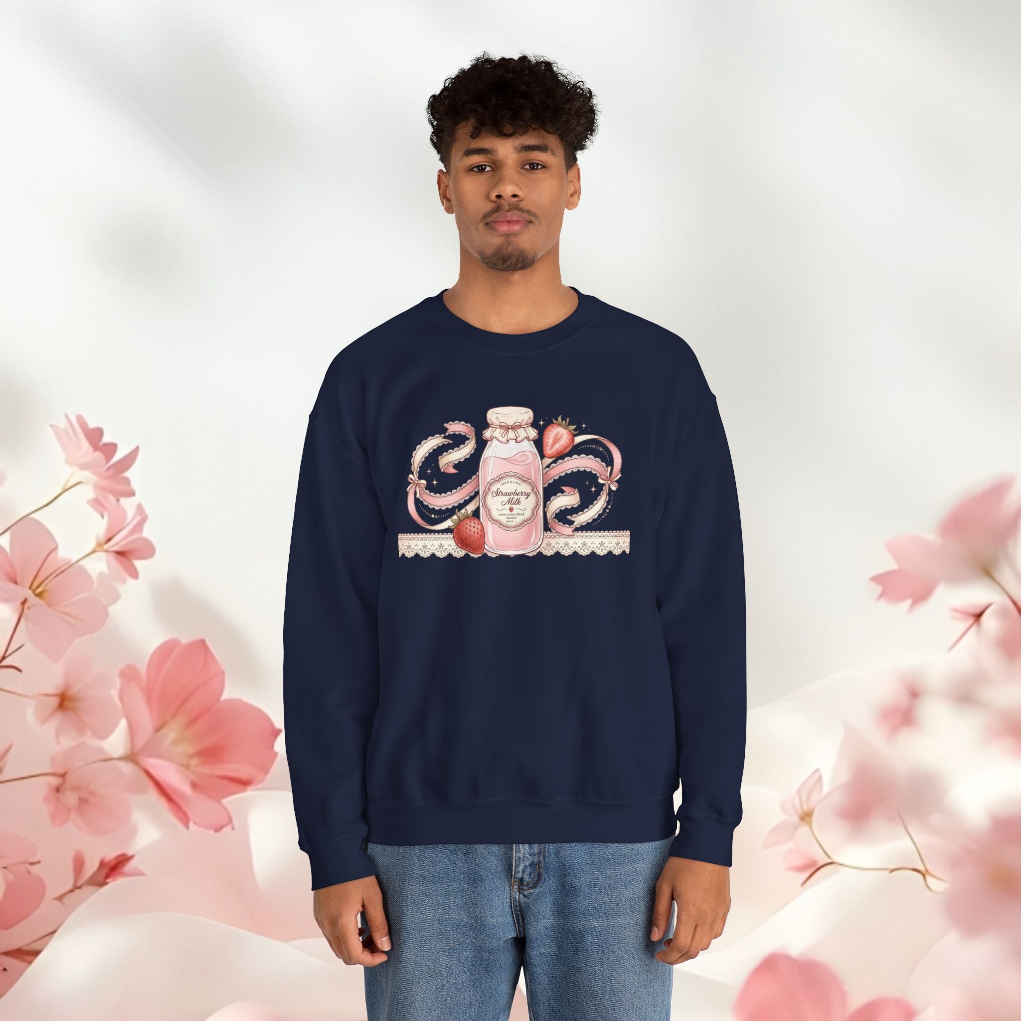 Strawberry Cream Crewneck Sweatshirt — Delicate Pastel Berry Design