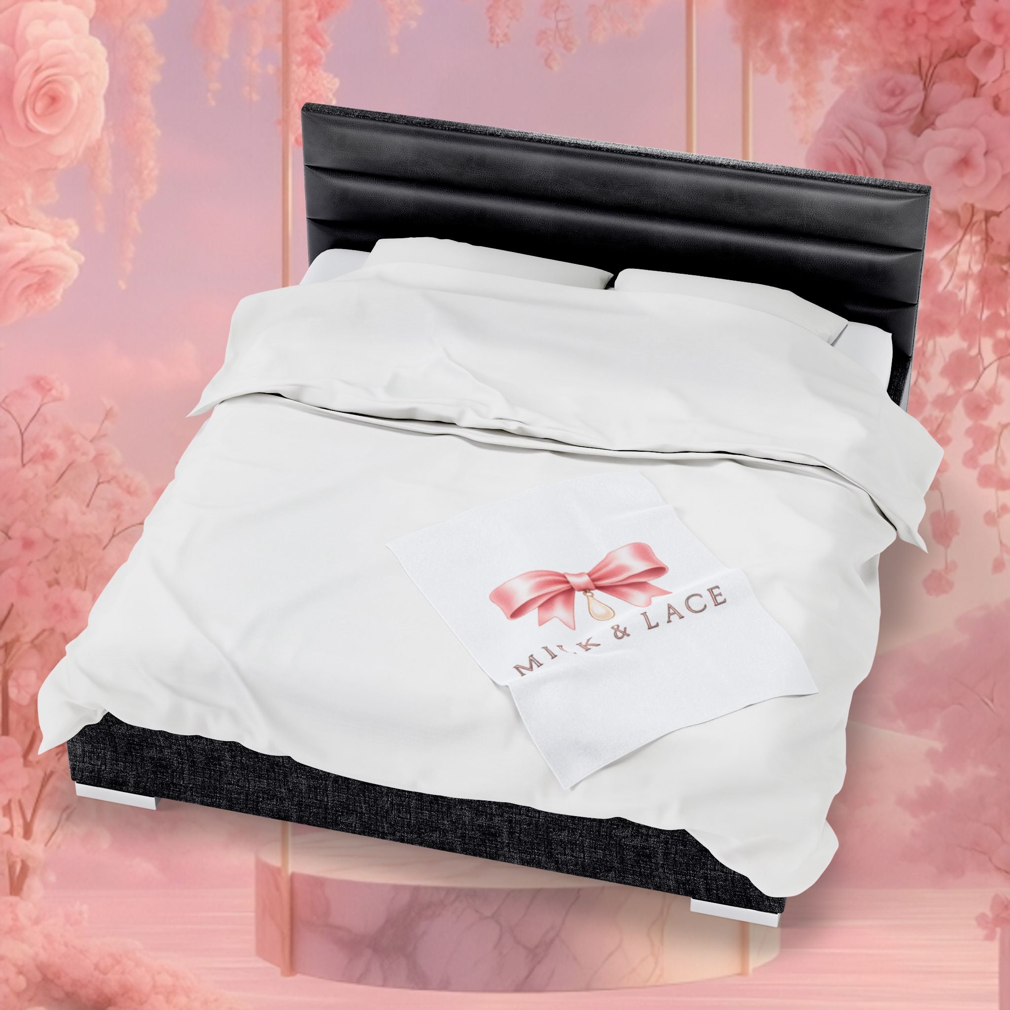 Velveteen Plush Blanket — Milk & Lace Pink Bow Baby Blanket