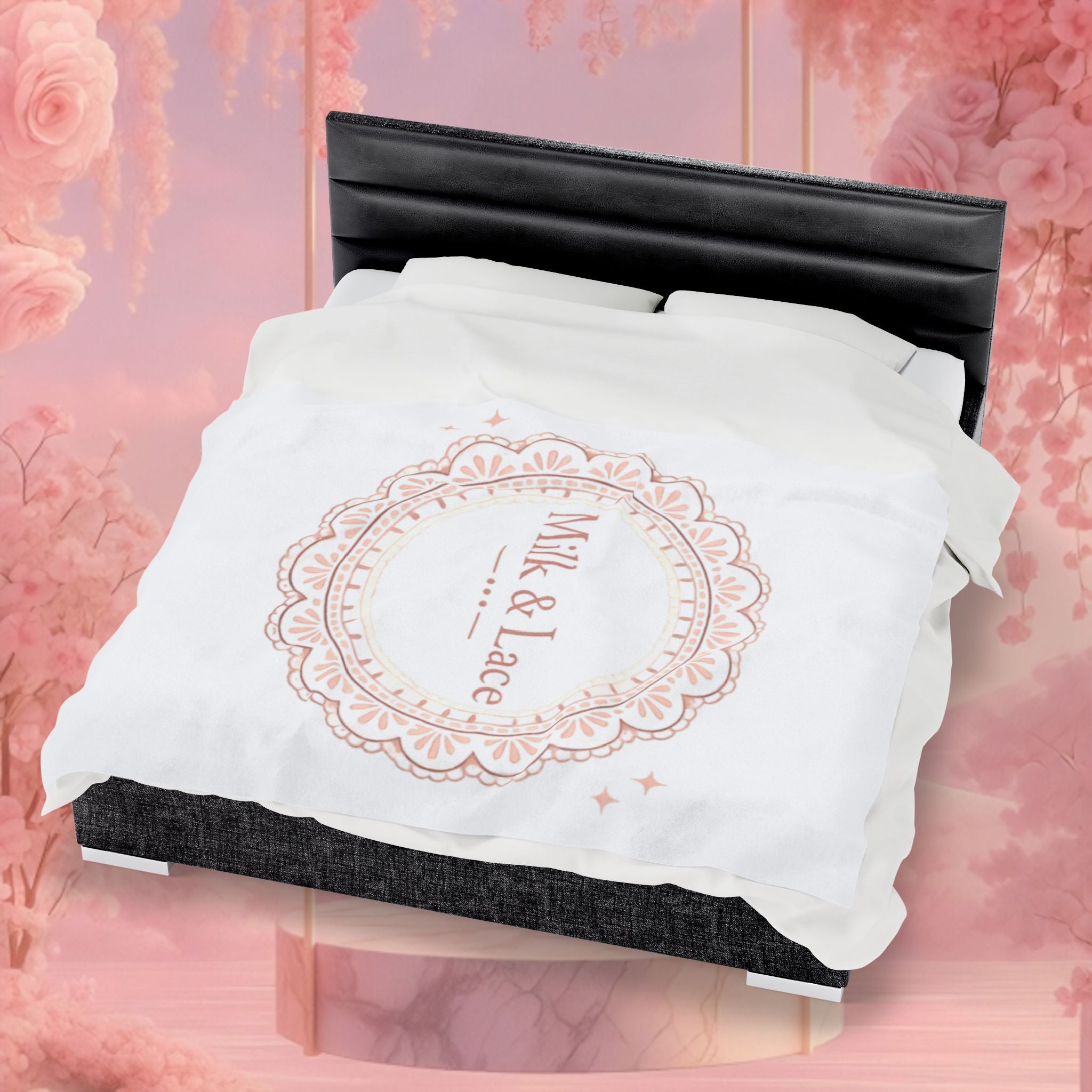 Velveteen Plush Blanket — "Milk & Lace" Soft Decorative Throw for Cozy Bedrooms, Gift for Her