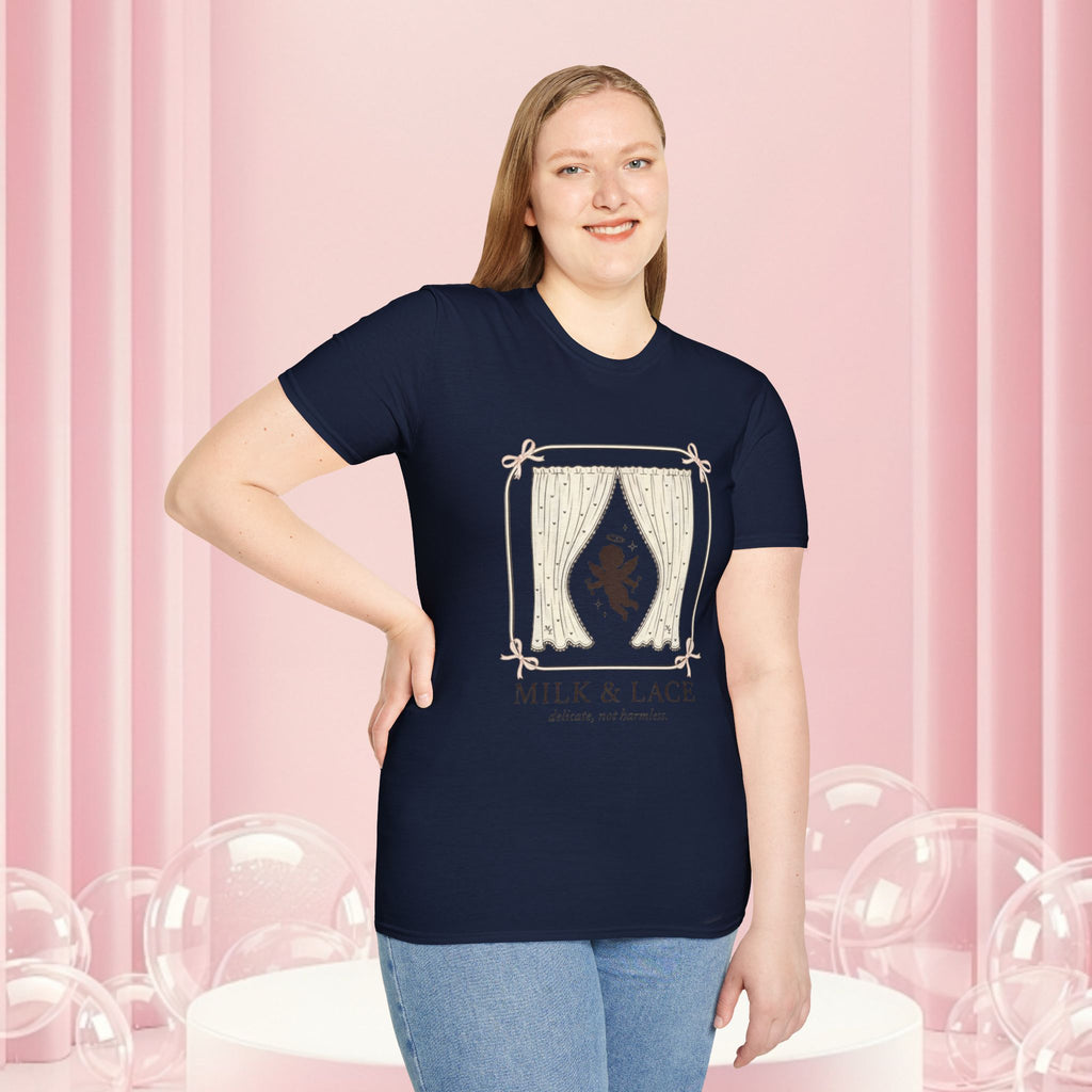 Milk & Lace Graphic T-Shirt — 'Handle With Desire' Vintage Cherub Design