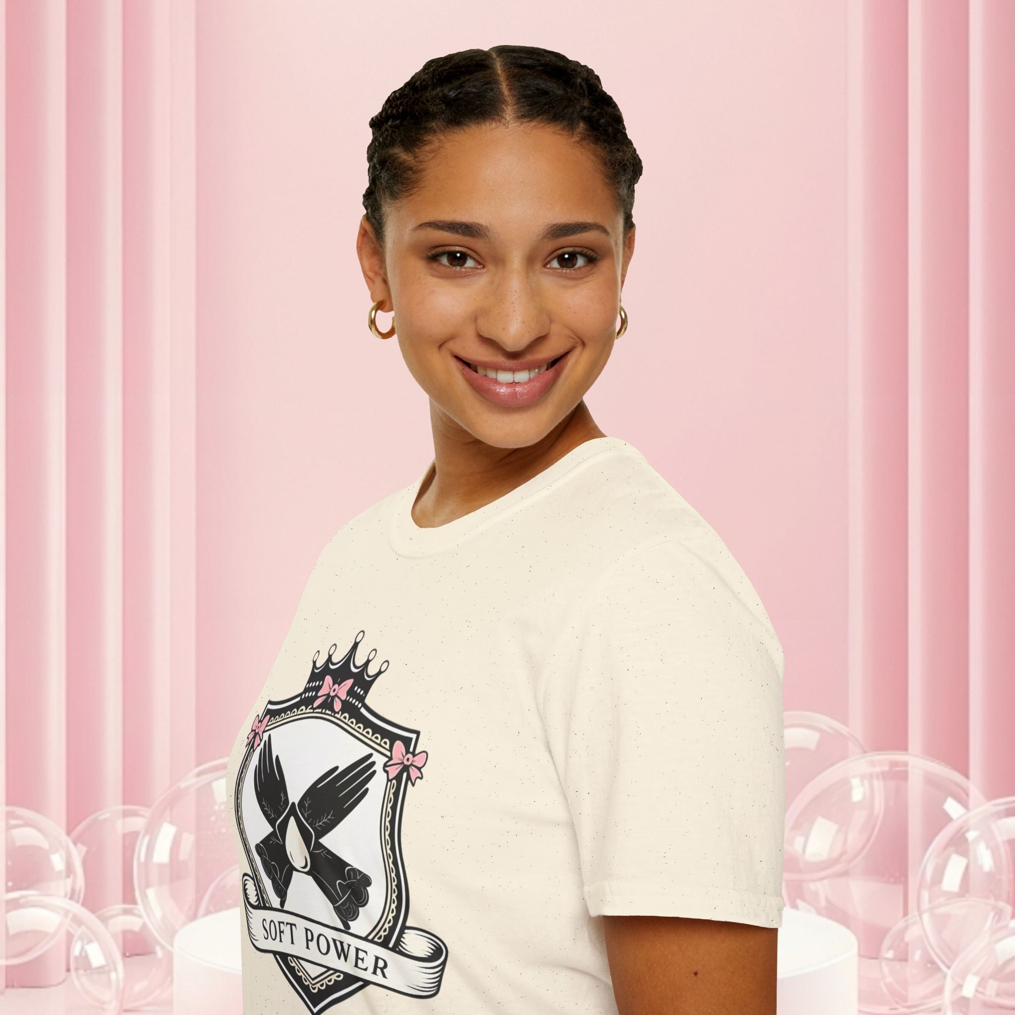 Soft Power Crest T‑Shirt — 'Milk & Lace' Feminine Crest Tee