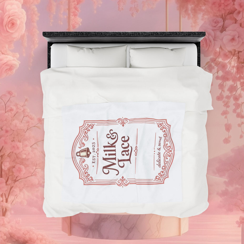 Velveteen Plush Blanket — "Milk & Lace" Vintage Label Cozy Throw