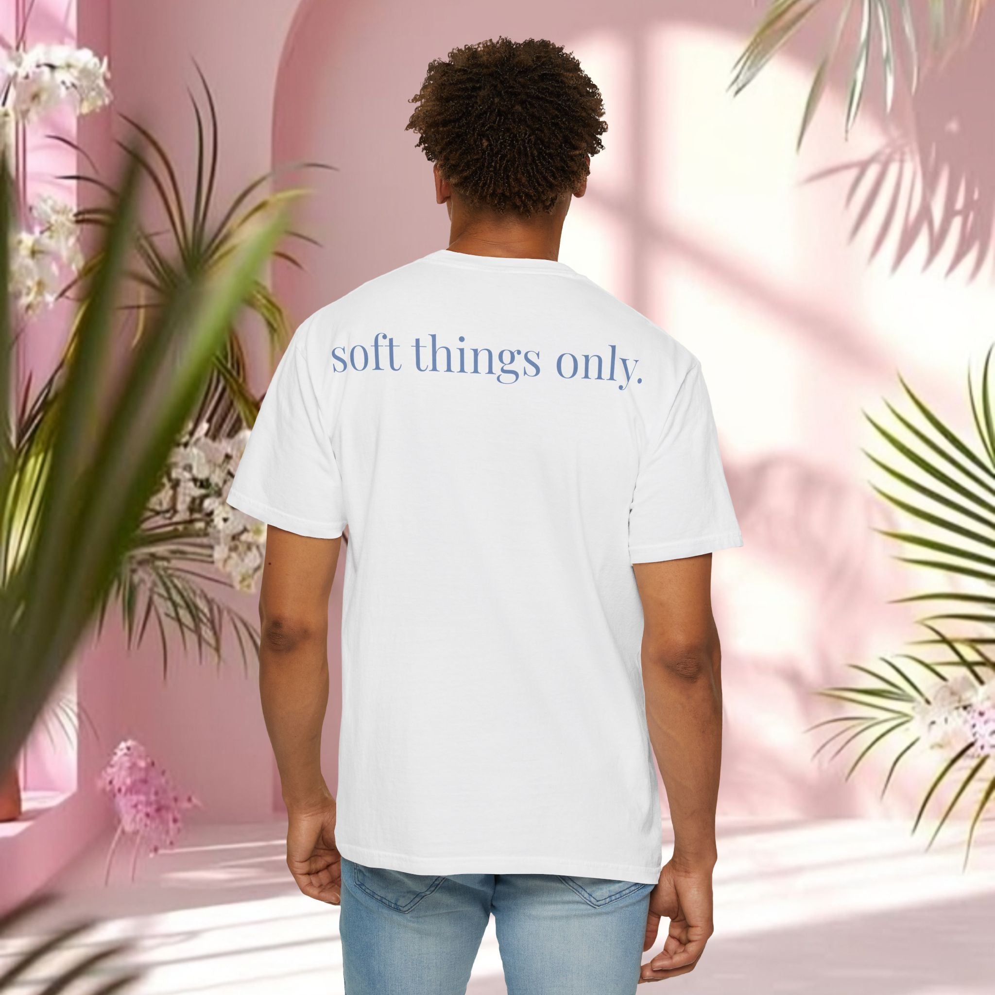 Milk & Lace Bandana Graphic T-Shirt — “soft things only.” Back Print