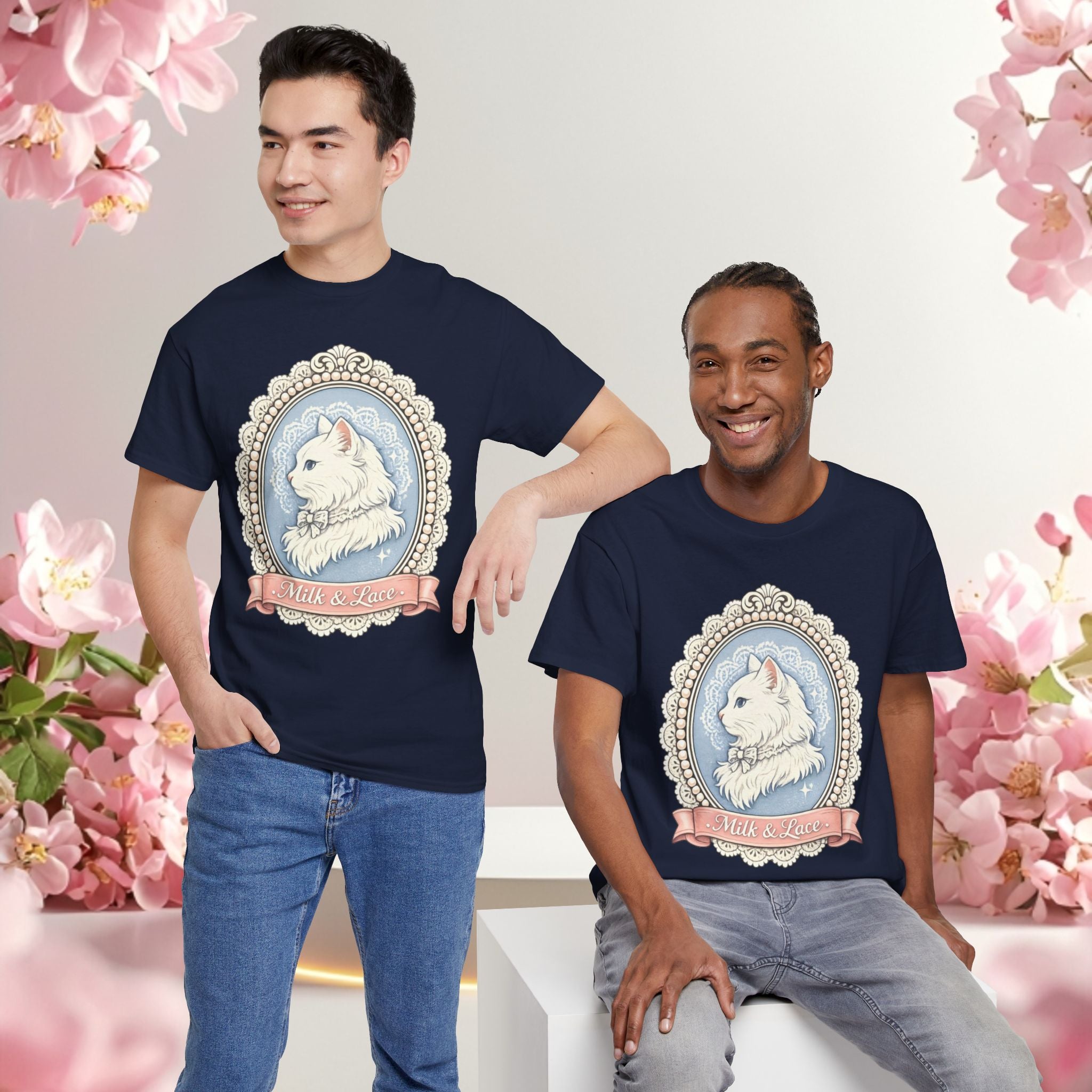 Cute Girly Cat T-Shirt — Soft Pastel Cat Graphic Tee for Cat Lovers