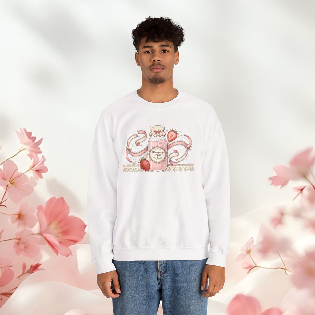 Strawberry Cream Crewneck Sweatshirt — Delicate Pastel Berry Design