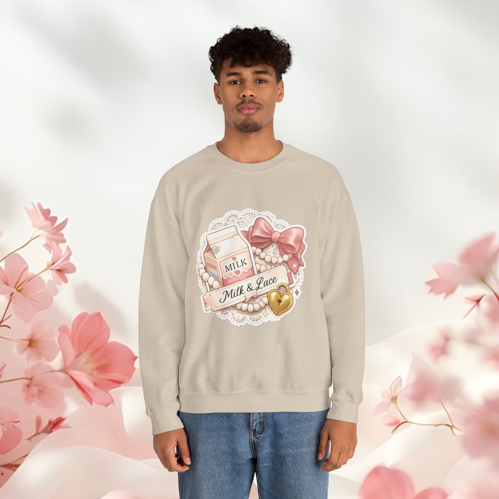 Milk & Lace Crewneck Sweatshirt — Cute Pastel Vintage Milk Carton Design