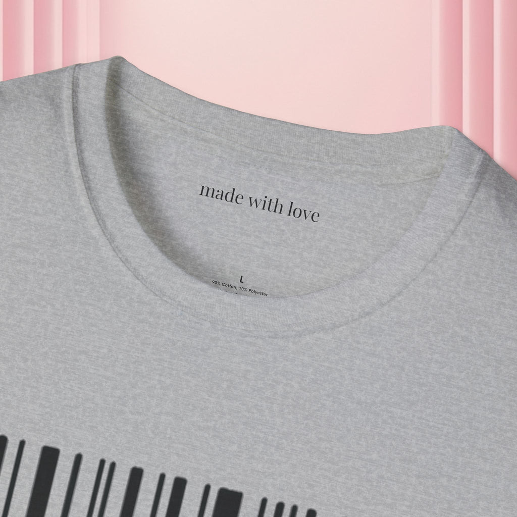 Milk & Lace Barcode Tee — “Delicate, Not Harmless.” Graphic T-Shirt