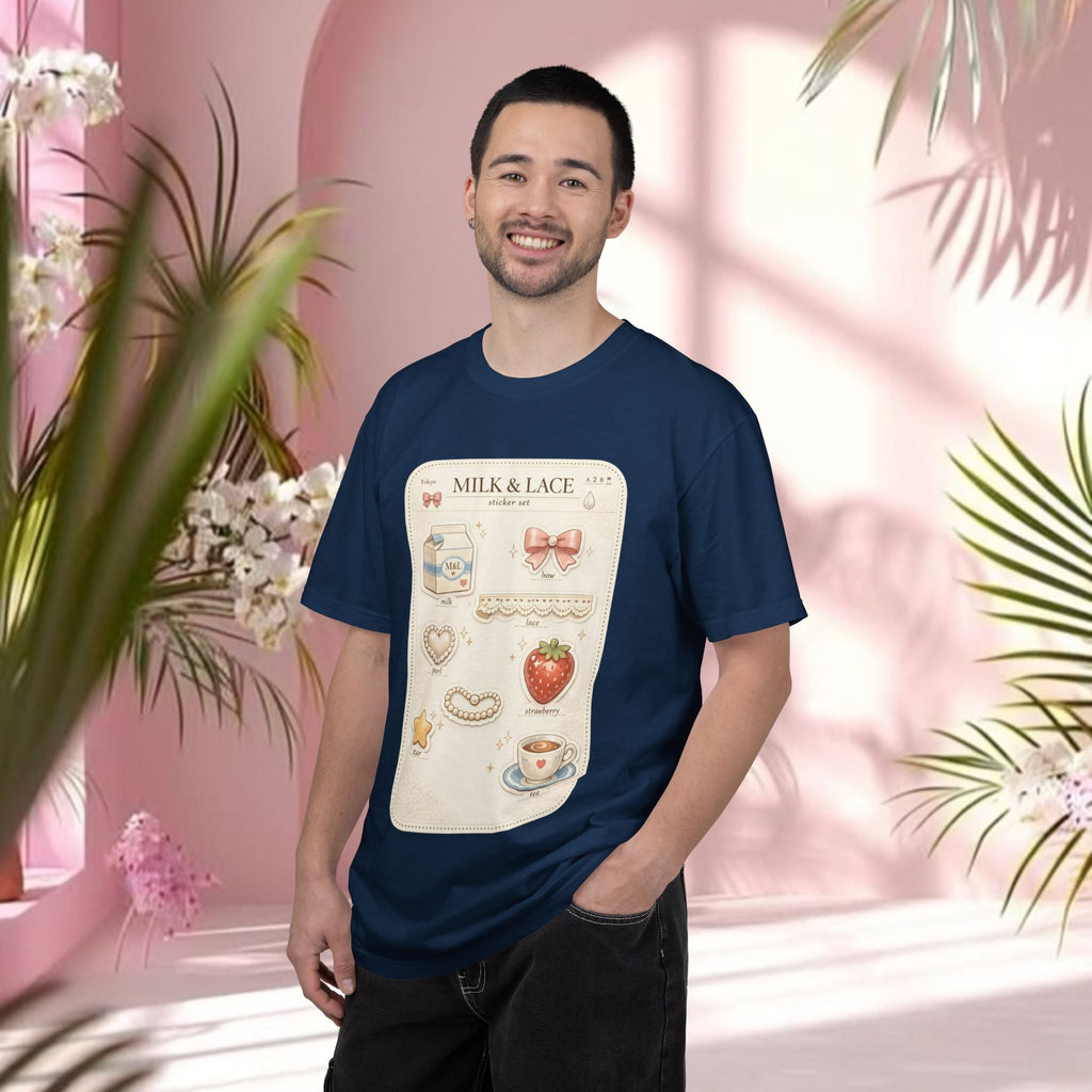 Milk & Lace Cute Pastel Sticker Tee — Strawberry Tea Graphic T-Shirt