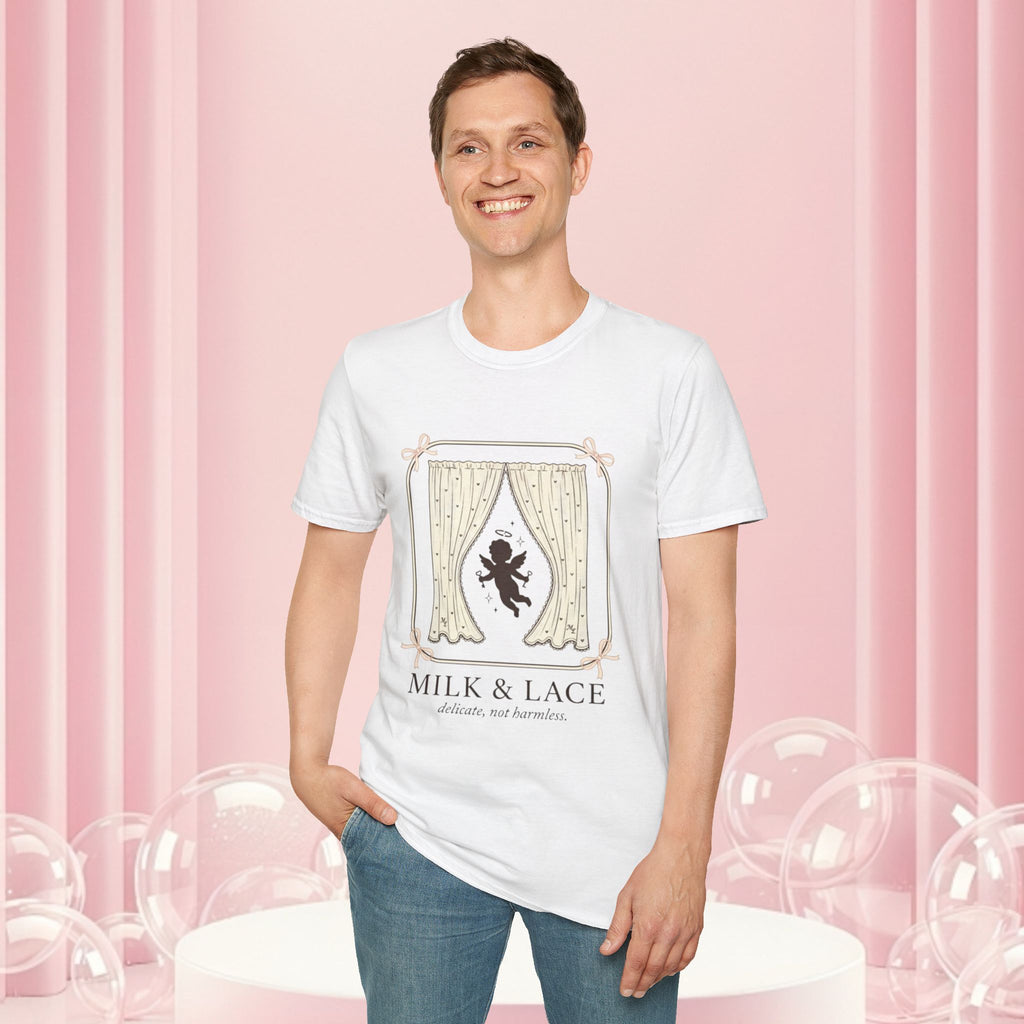 Milk & Lace Graphic T-Shirt — 'Handle With Desire' Vintage Cherub Design