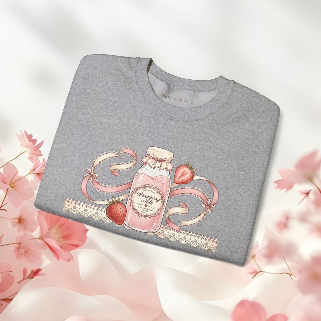 Strawberry Cream Crewneck Sweatshirt — Delicate Pastel Berry Design