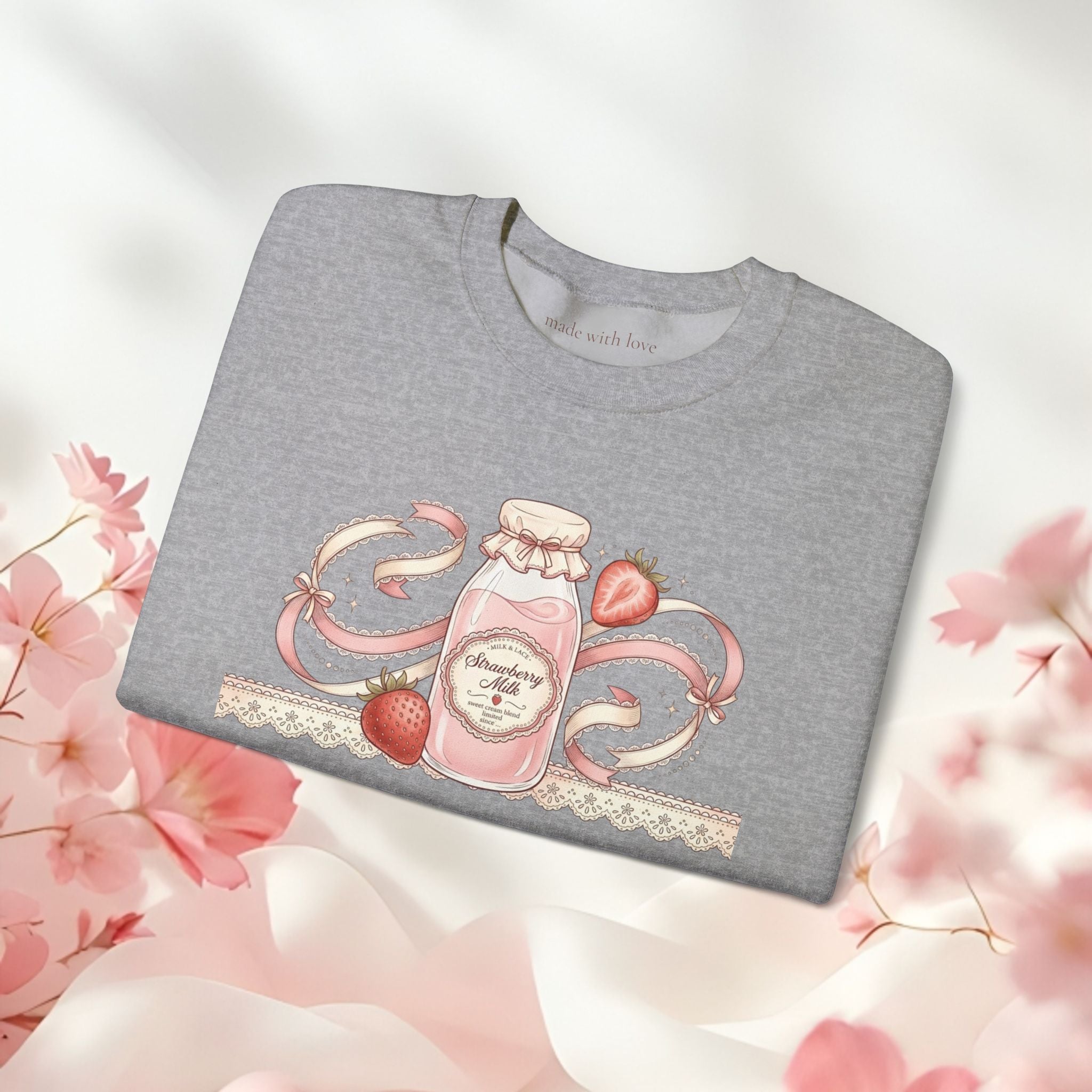 Strawberry Cream Crewneck Sweatshirt — Delicate Pastel Berry Design