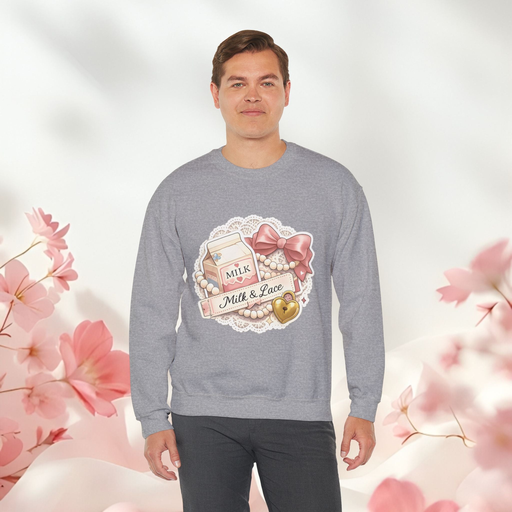 Milk & Lace Crewneck Sweatshirt — Cute Pastel Vintage Milk Carton Design