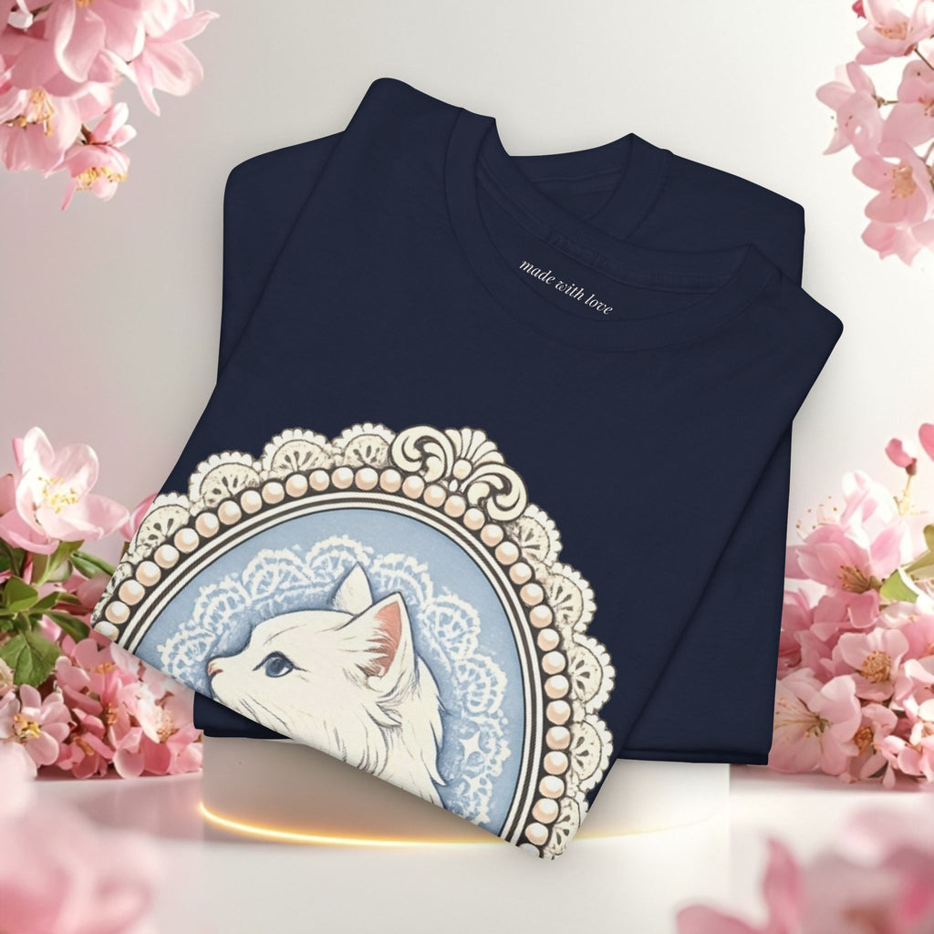 Cute Girly Cat T-Shirt — Soft Pastel Cat Graphic Tee for Cat Lovers