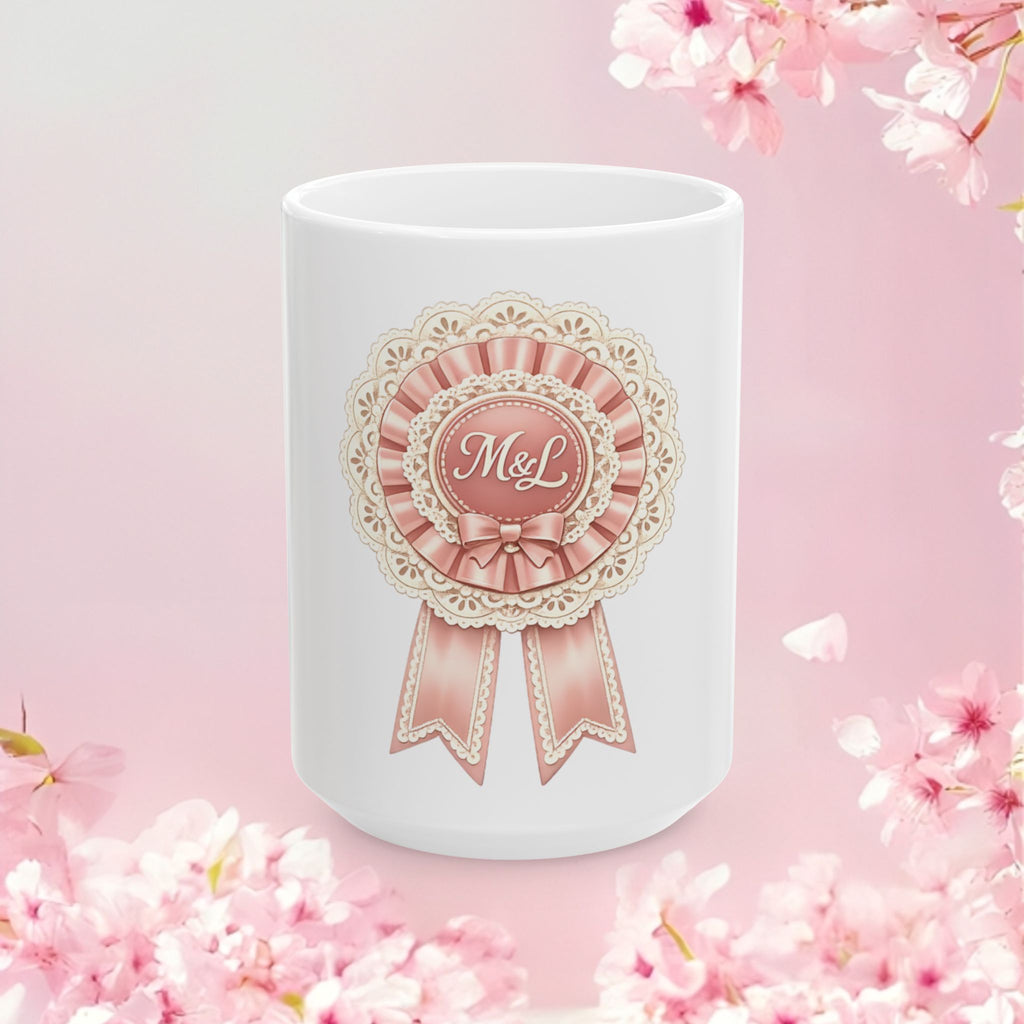 Pink Delicate Monogram Ceramic Mug — Personalized Initial Coffee Cup (11oz, 15oz)