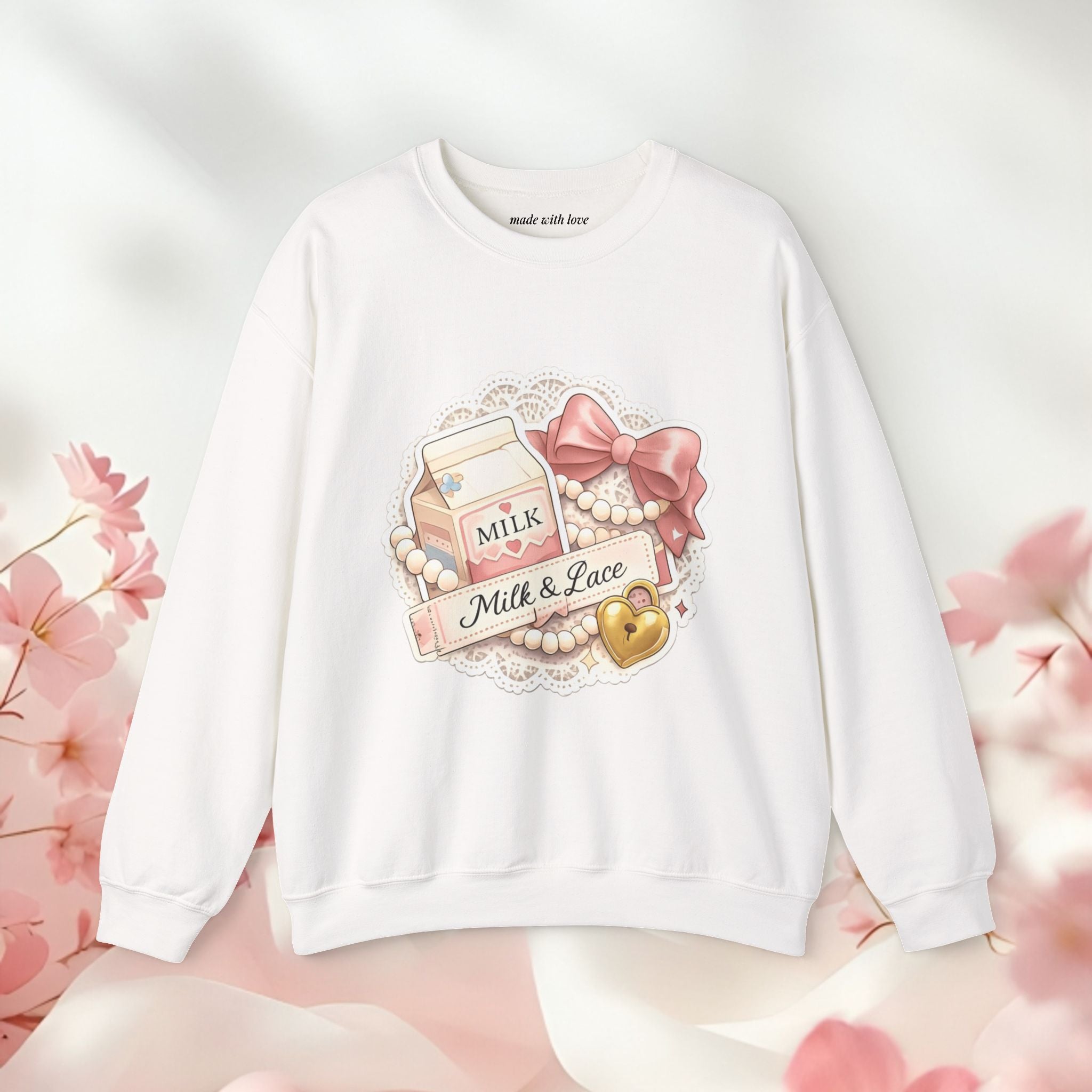 Milk & Lace Crewneck Sweatshirt — Cute Pastel Vintage Milk Carton Design