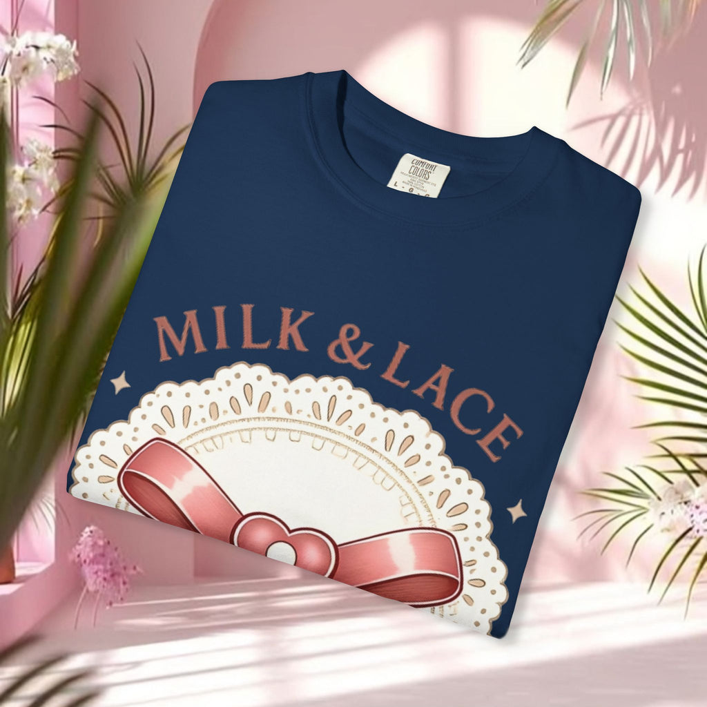 Milk & Lace Graphic T-Shirt — 'Soft Things Only' Romantic Bow Tee