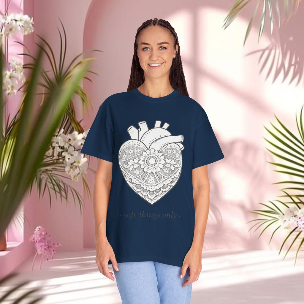 Lace Heart Anatomical Tee — "soft things only" Cotton T-Shirt