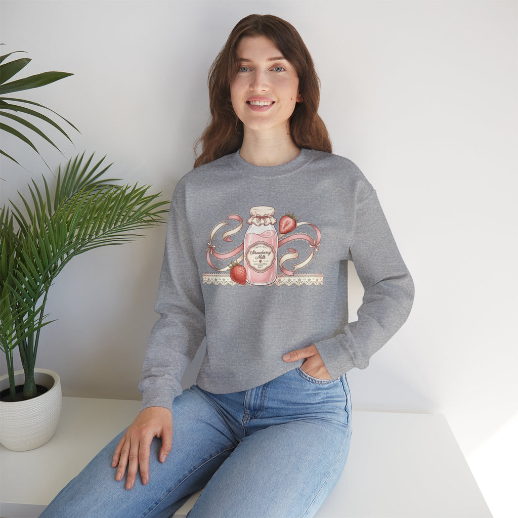 Strawberry Cream Crewneck Sweatshirt — Delicate Pastel Berry Design
