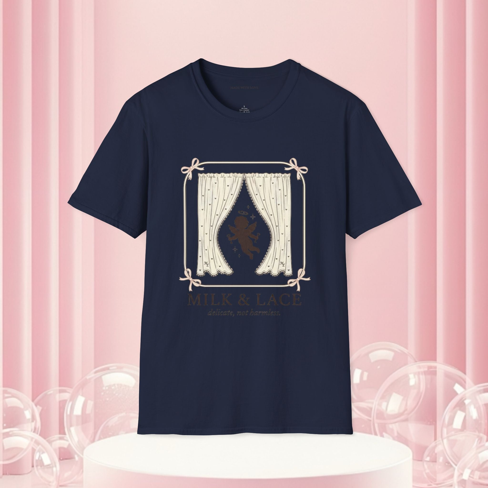 Milk & Lace Graphic T-Shirt — 'Handle With Desire' Vintage Cherub Design