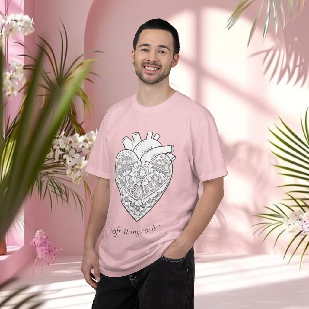 Lace Heart Anatomical Tee — "soft things only" Cotton T-Shirt