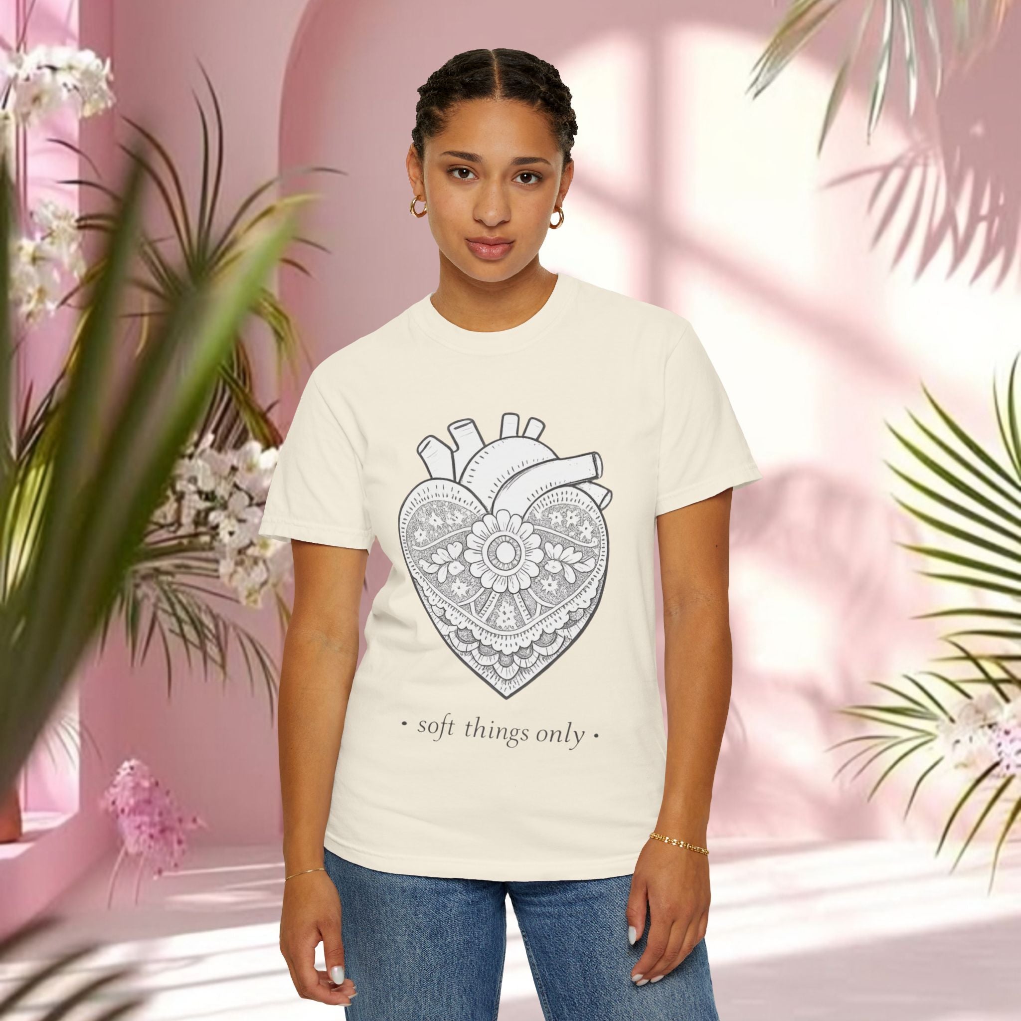 Lace Heart Anatomical Tee — "soft things only" Cotton T-Shirt