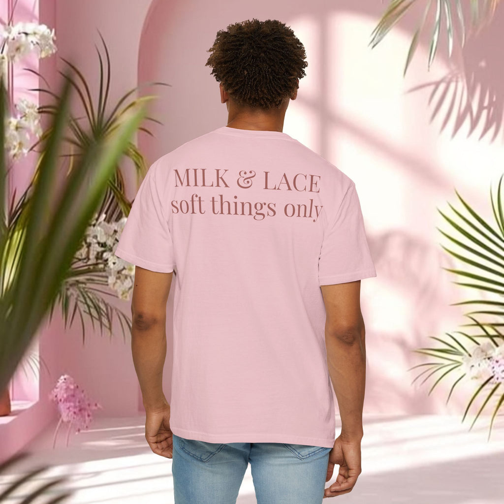 Milk & Lace Graphic T-Shirt — 'Soft Things Only' Romantic Bow Tee