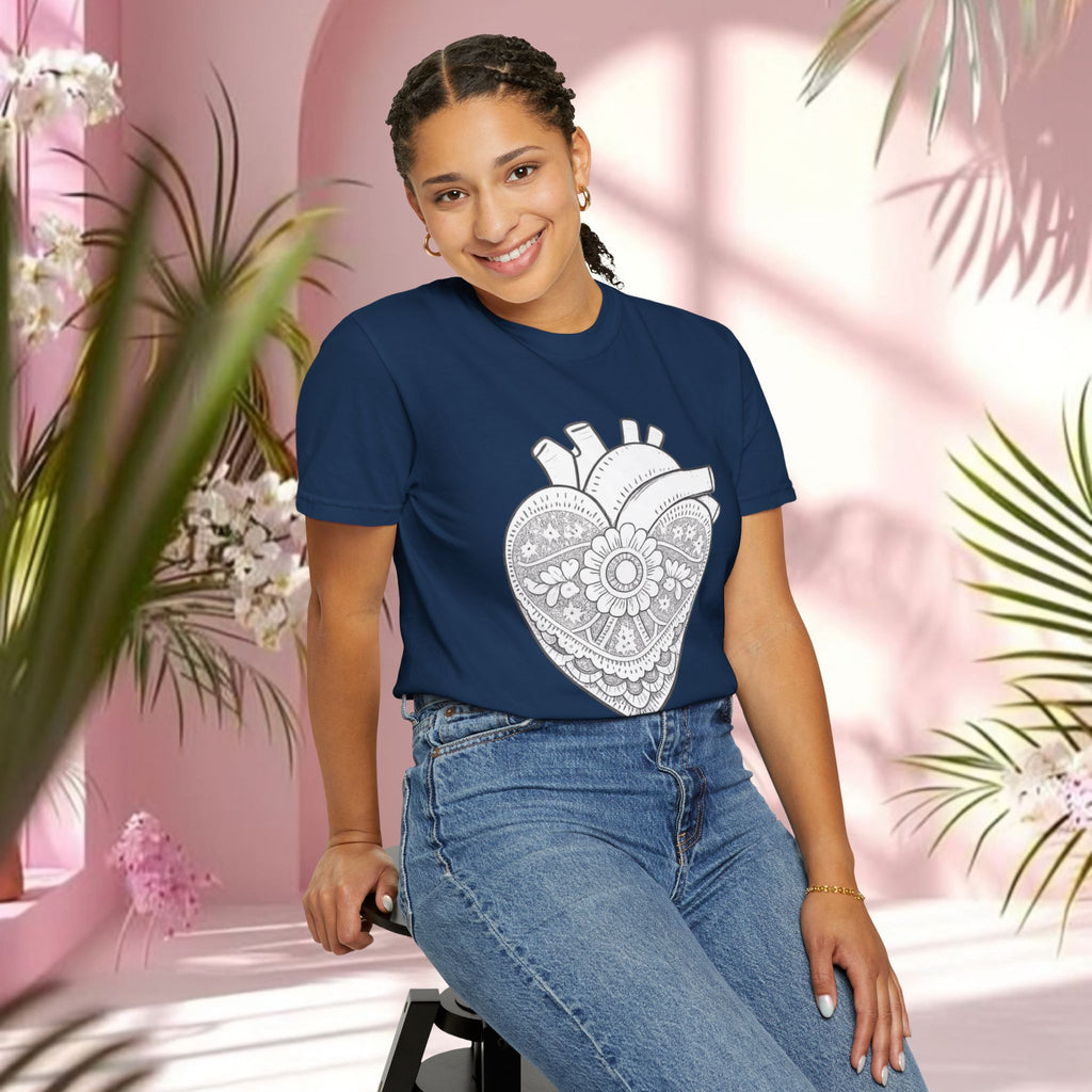 Lace Heart Anatomical Tee — "soft things only" Cotton T-Shirt