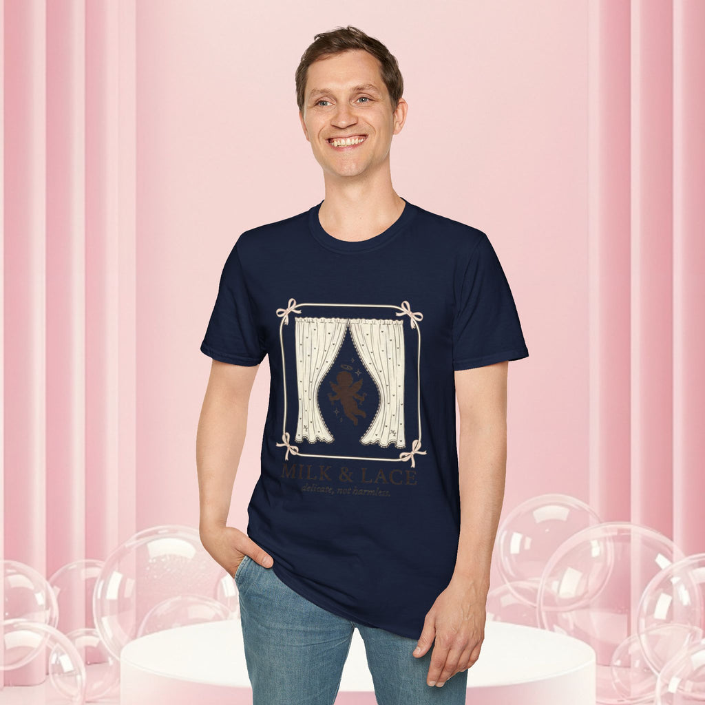 Milk & Lace Graphic T-Shirt — 'Handle With Desire' Vintage Cherub Design