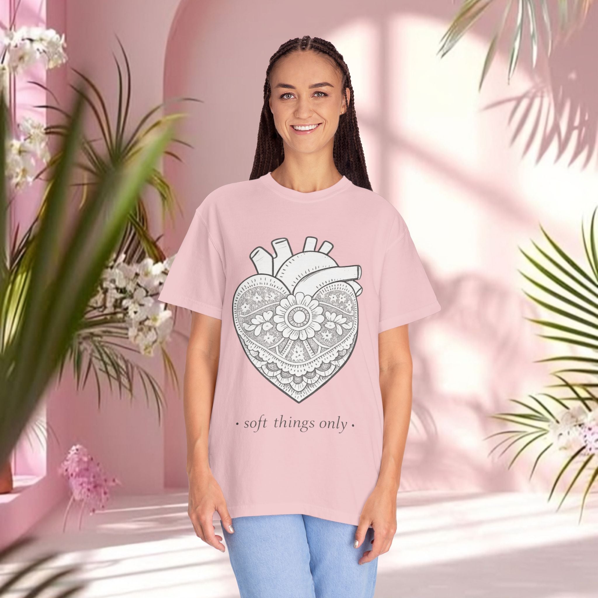Lace Heart Anatomical Tee — "soft things only" Cotton T-Shirt