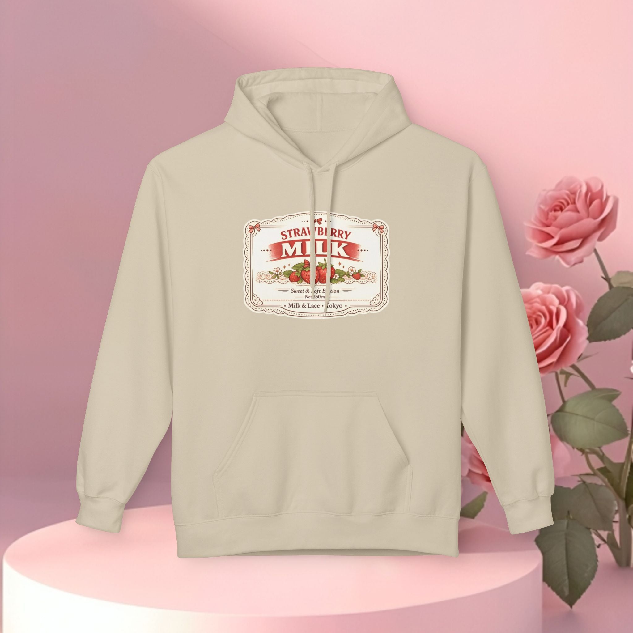 Strawberry Milk Label Hoodie — Vintage Farmhouse Graphic Sweatshirt