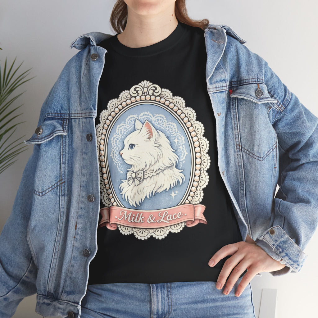 Cute Girly Cat T-Shirt — Soft Pastel Cat Graphic Tee for Cat Lovers