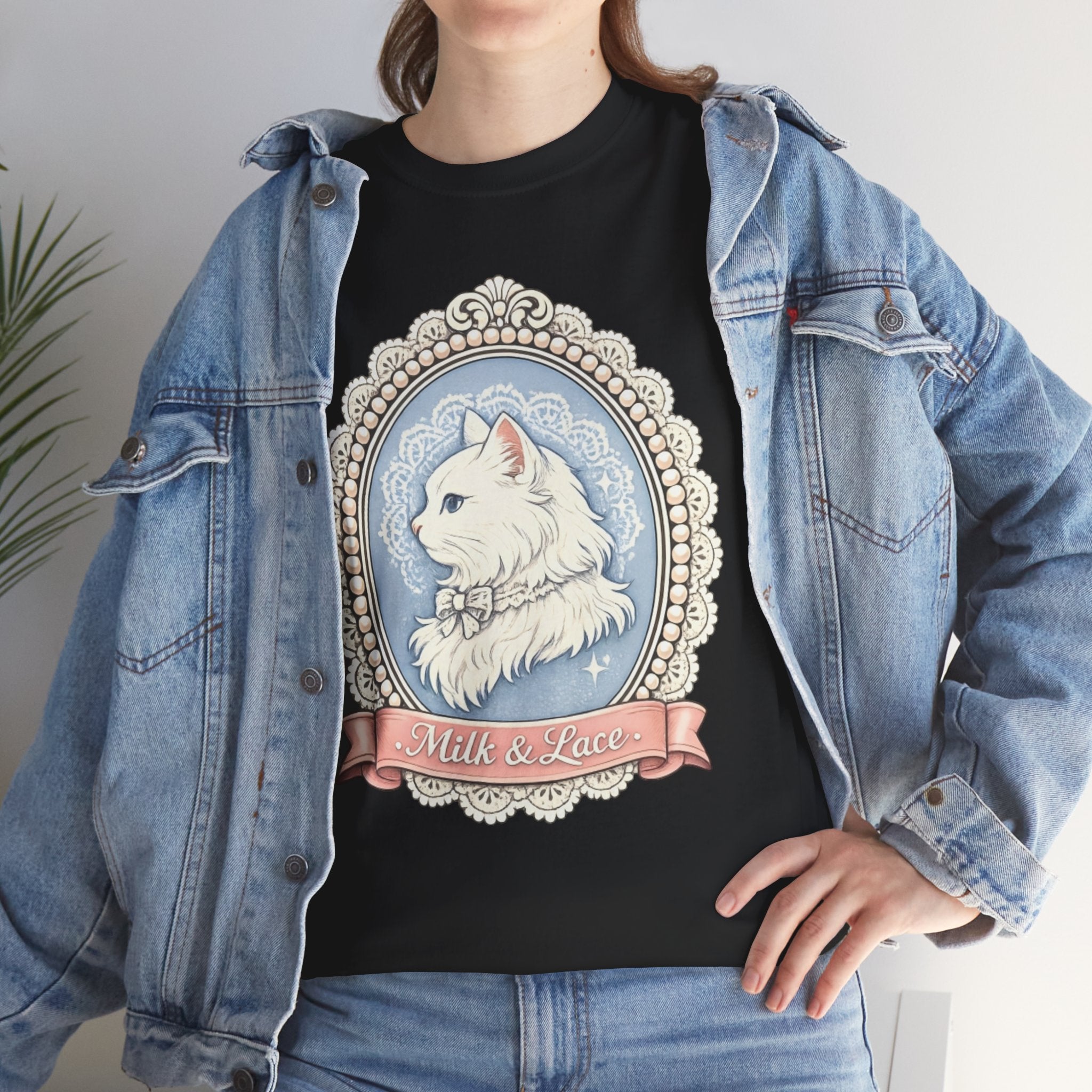 Cute Girly Cat T-Shirt — Soft Pastel Cat Graphic Tee for Cat Lovers