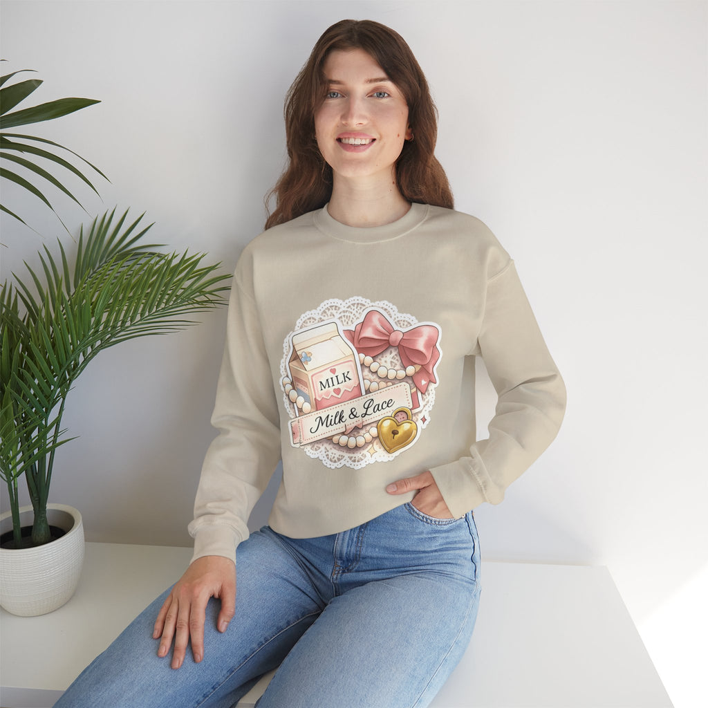Milk & Lace Crewneck Sweatshirt — Cute Pastel Vintage Milk Carton Design