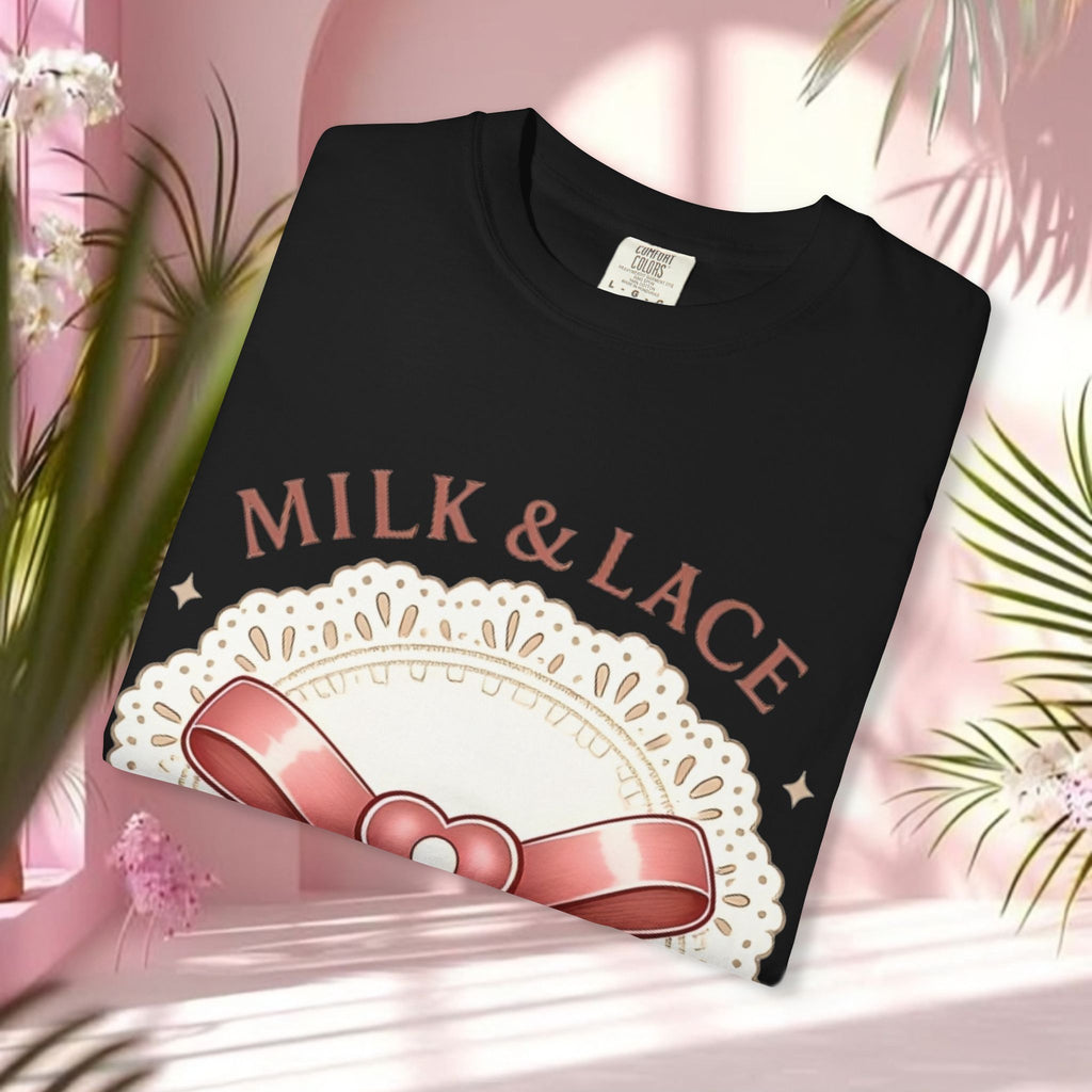 Milk & Lace Graphic T-Shirt — 'Soft Things Only' Romantic Bow Tee
