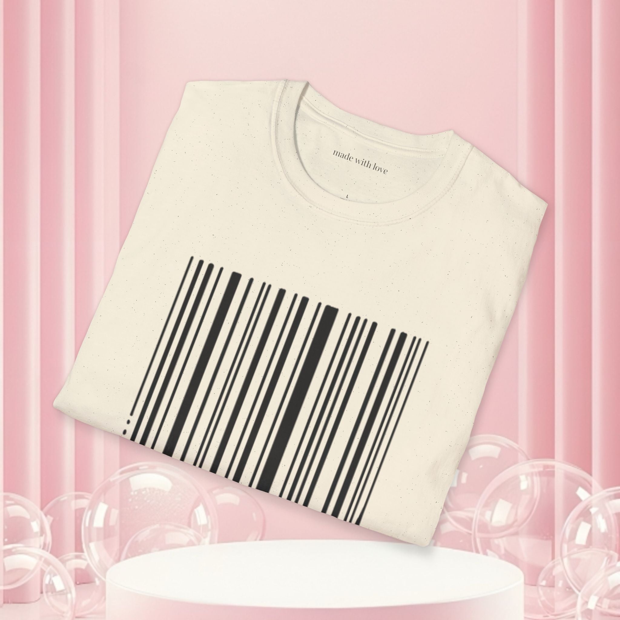 Milk & Lace Barcode Tee — “Delicate, Not Harmless.” Graphic T-Shirt